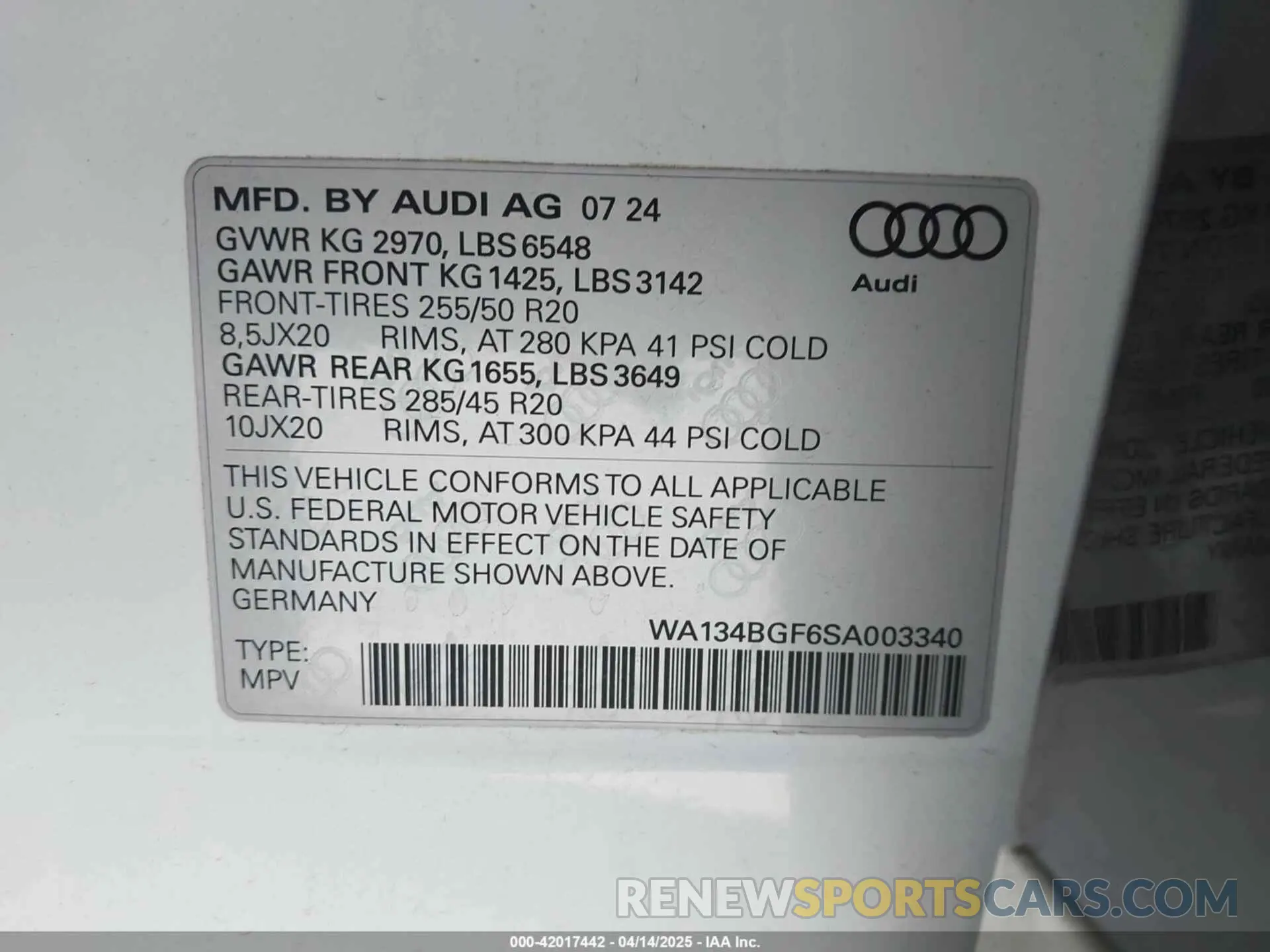 9 fotografías del automóvil dañado WA134BGF6SA003340 AUDI Q6 E-TRON 2025