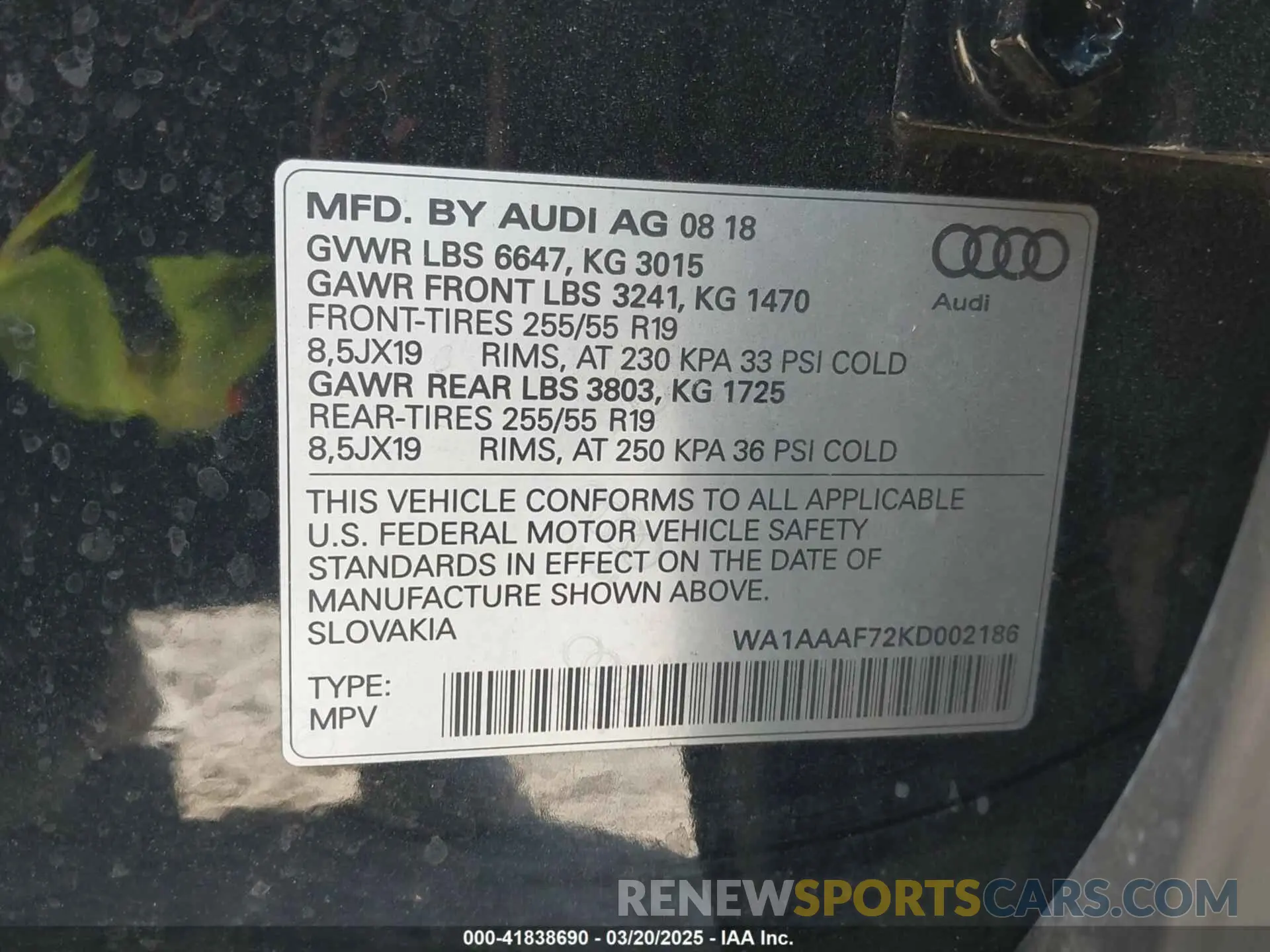 9 fotografías del automóvil dañado WA1AAAF72KD002186 AUDI Q7 2019