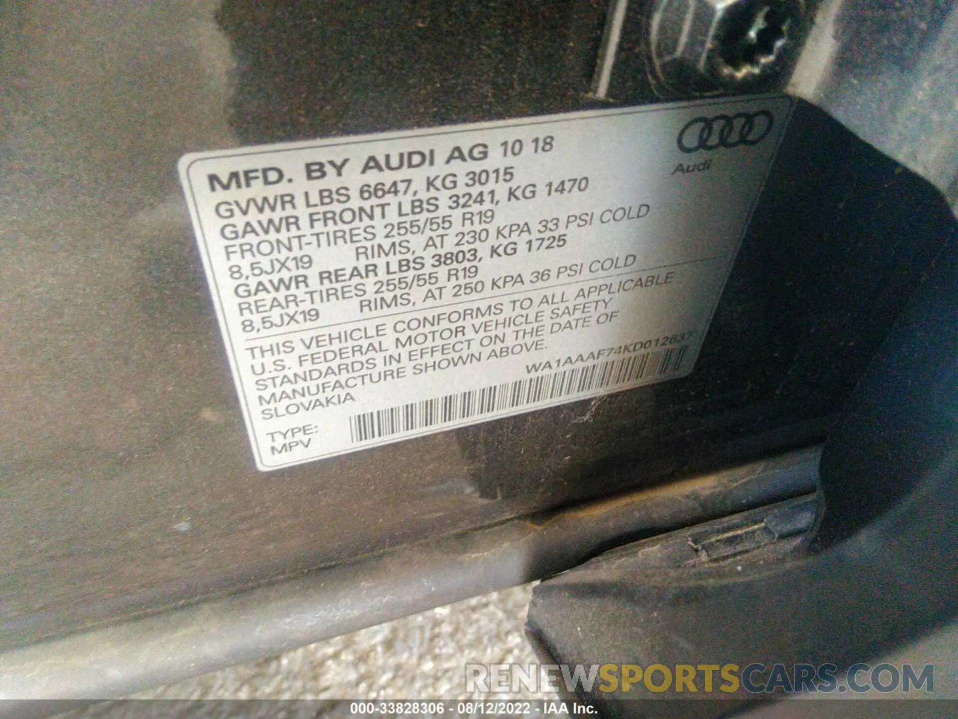 9 fotografías del automóvil dañado WA1AAAF74KD012637 AUDI Q7 2019