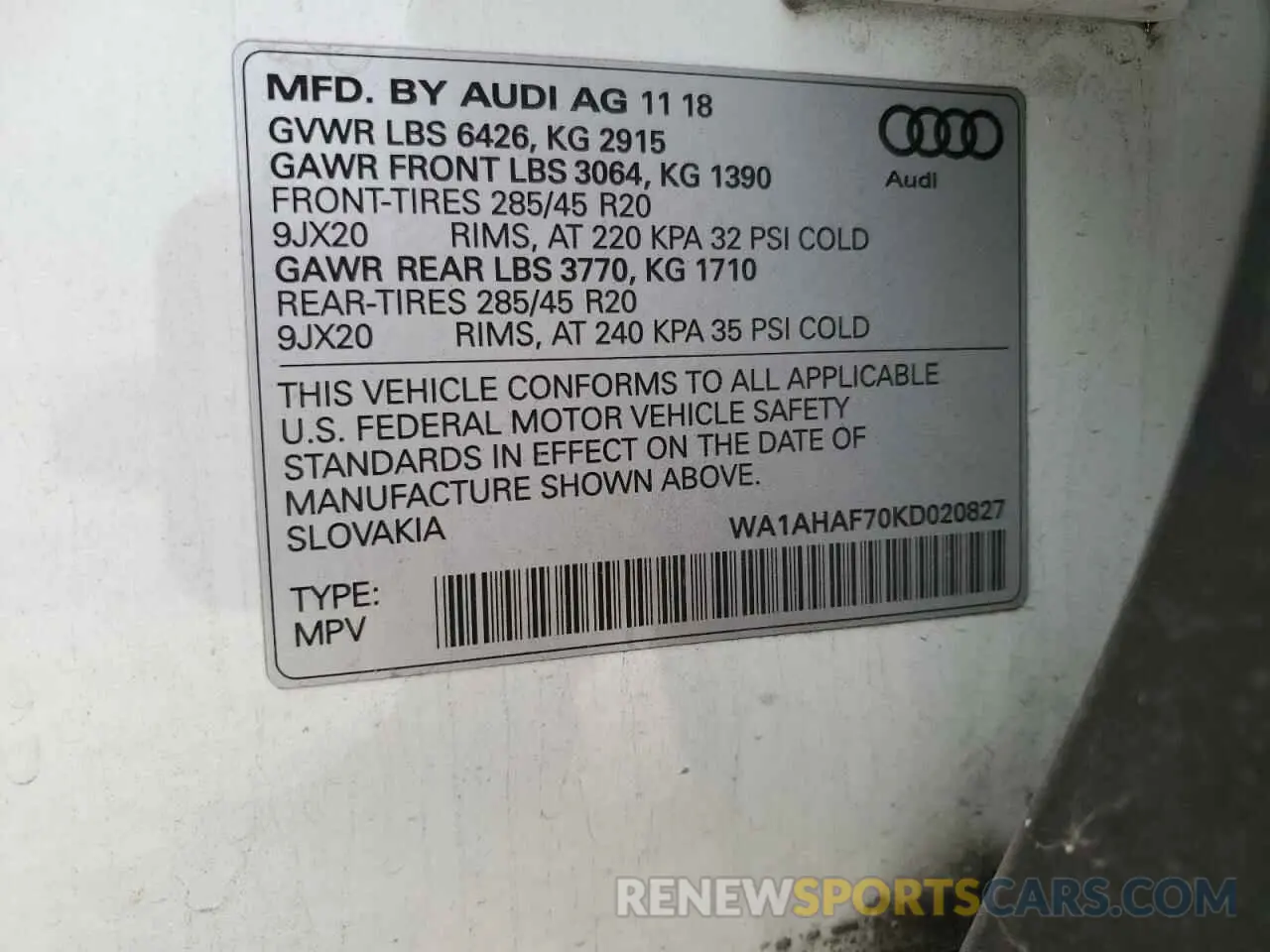 14 fotografías del automóvil dañado WA1AHAF70KD020827 AUDI Q7 2019