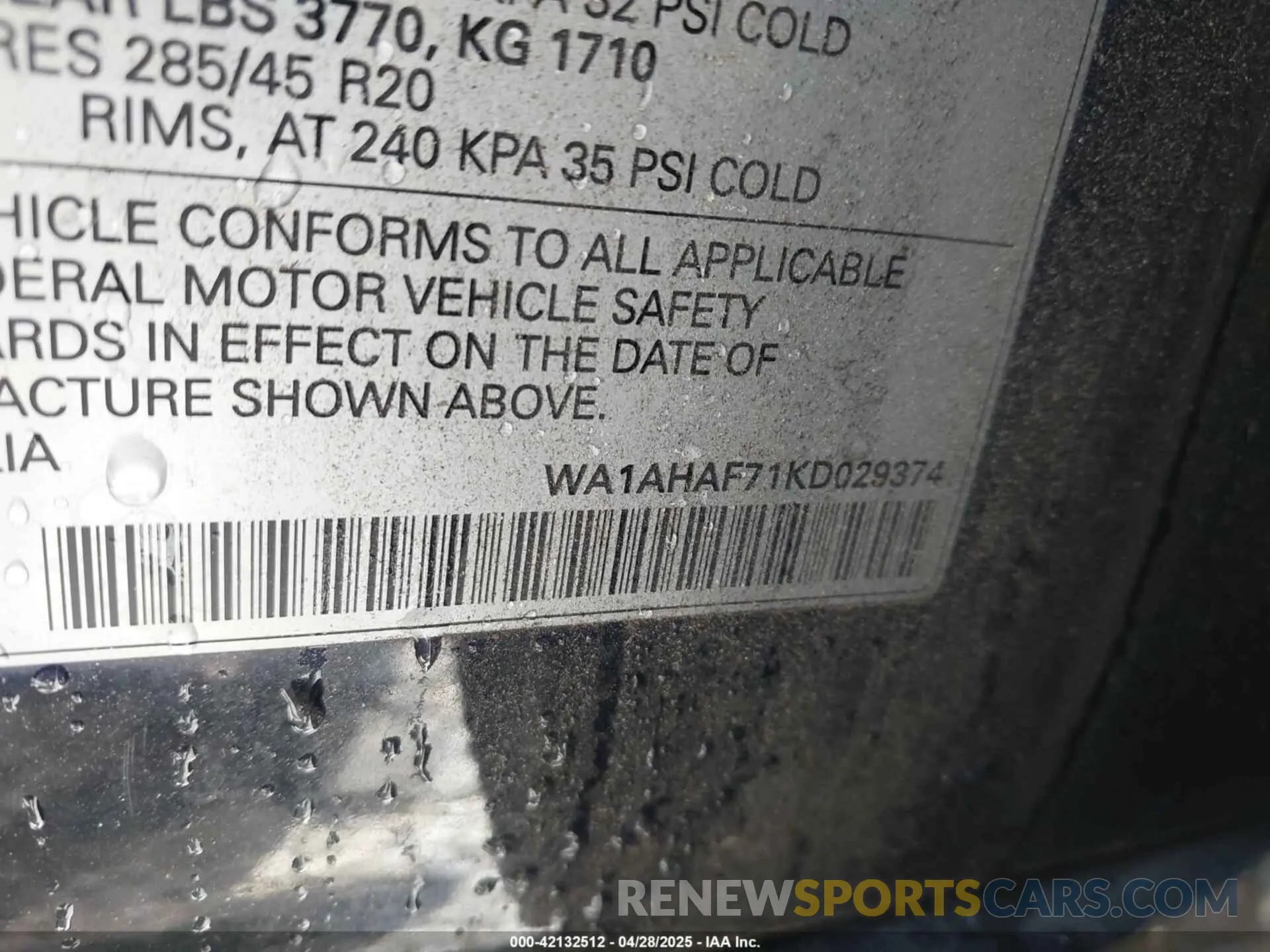 9 fotografías del automóvil dañado WA1AHAF71KD029374 AUDI Q7 2019