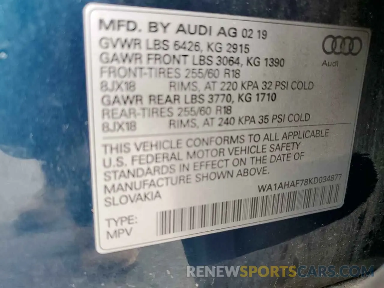 14 fotografías del automóvil dañado WA1AHAF78KD034877 AUDI Q7 2019