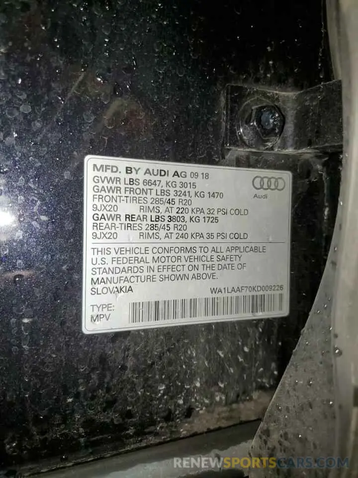 13 fotografías del automóvil dañado WA1LAAF70KD009226 AUDI Q7 2019