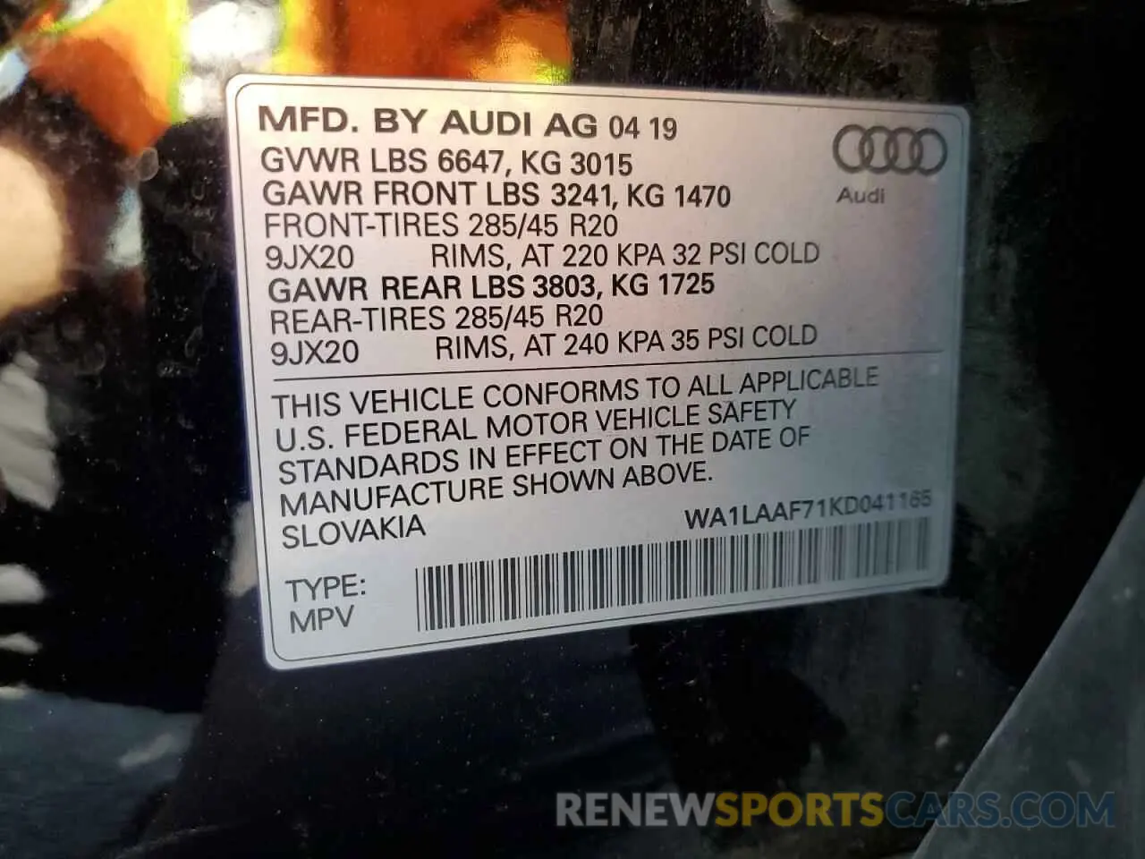 15 fotografías del automóvil dañado WA1LAAF71KD041165 AUDI Q7 2019