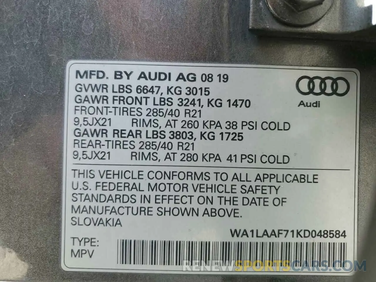 13 fotografías del automóvil dañado WA1LAAF71KD048584 AUDI Q7 2019