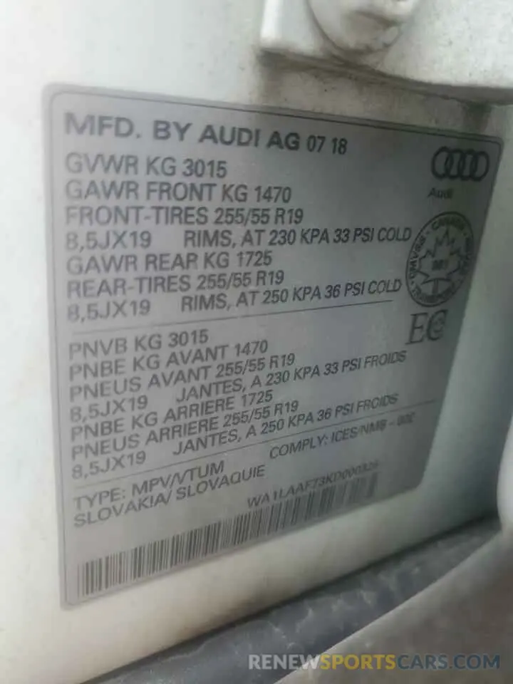 14 fotografías del automóvil dañado WA1LAAF73KD000326 AUDI Q7 2019