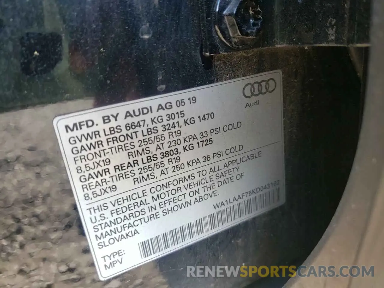 10 fotografías del automóvil dañado WA1LAAF75KD043162 AUDI Q7 2019