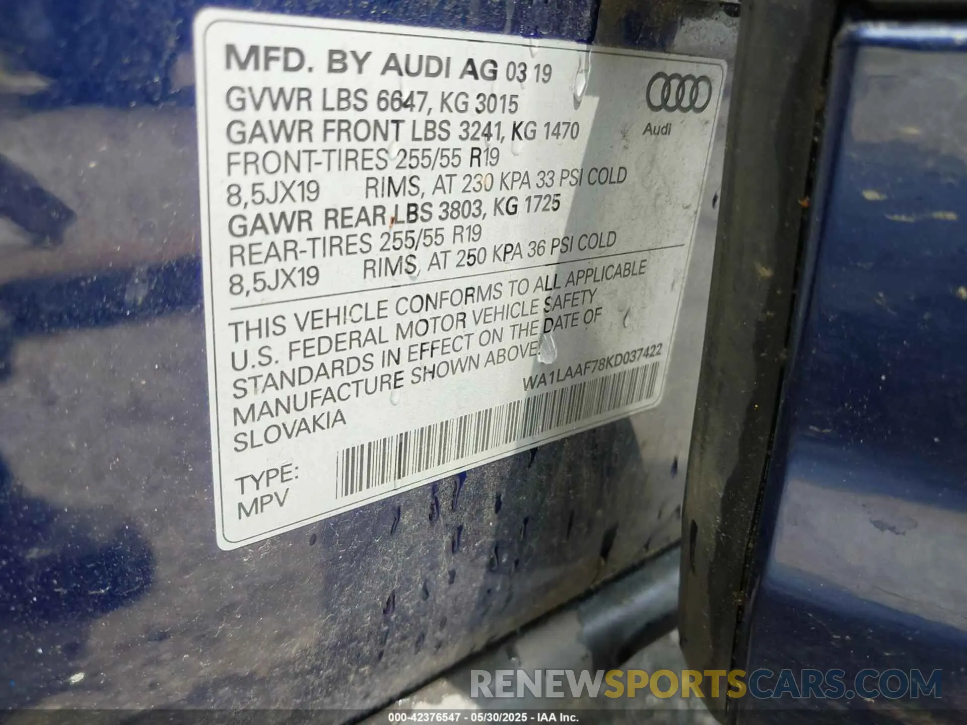 9 fotografías del automóvil dañado WA1LAAF78KD037422 AUDI Q7 2019