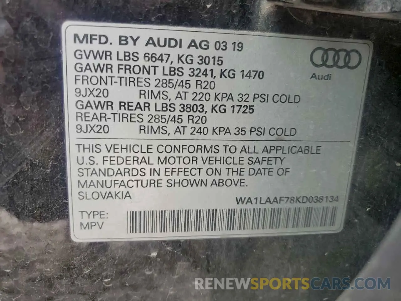 14 fotografías del automóvil dañado WA1LAAF78KD038134 AUDI Q7 2019