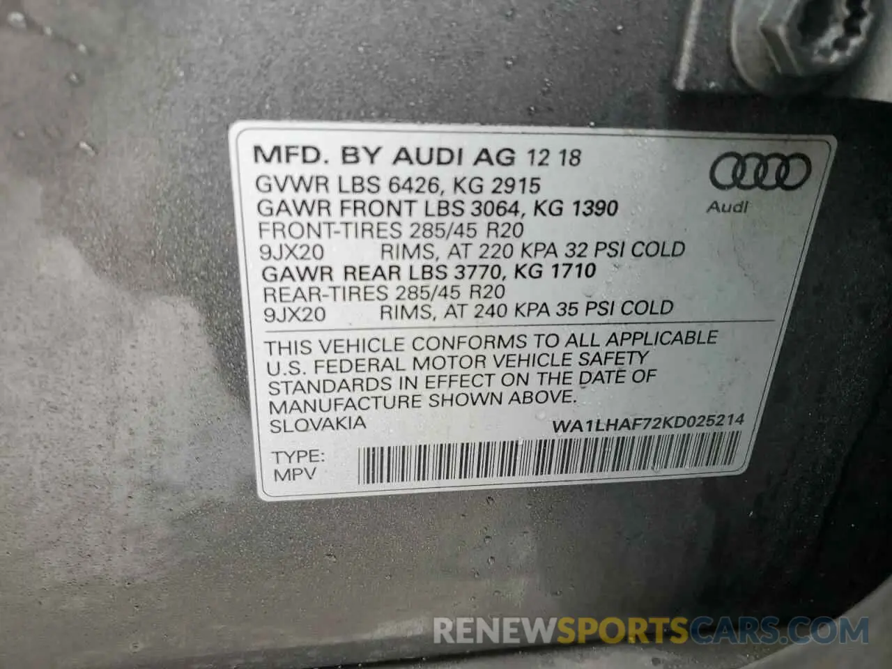 14 fotografías del automóvil dañado WA1LHAF72KD025214 AUDI Q7 2019