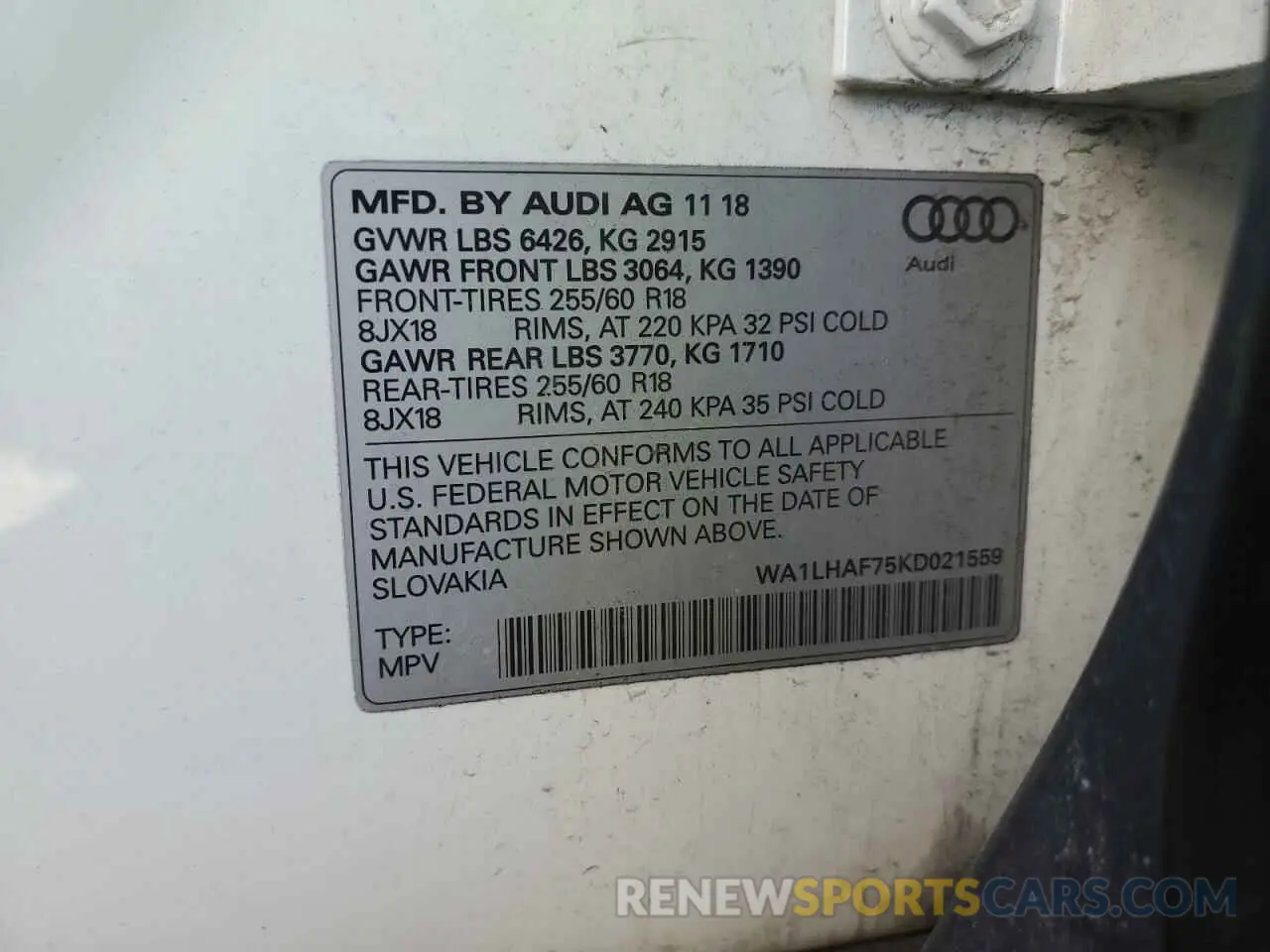 13 fotografías del automóvil dañado WA1LHAF75KD021559 AUDI Q7 2019