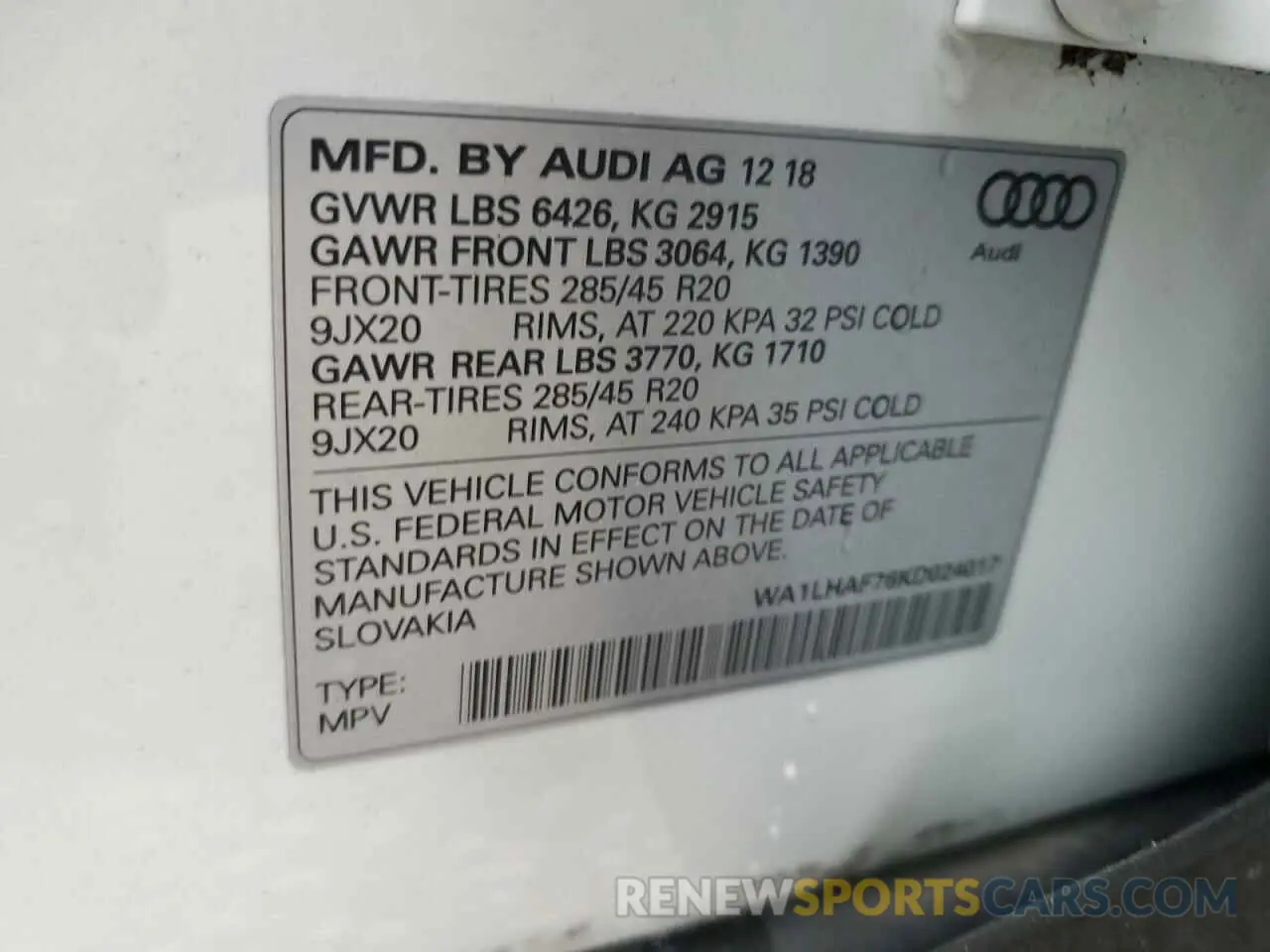 13 fotografías del automóvil dañado WA1LHAF76KD024017 AUDI Q7 2019