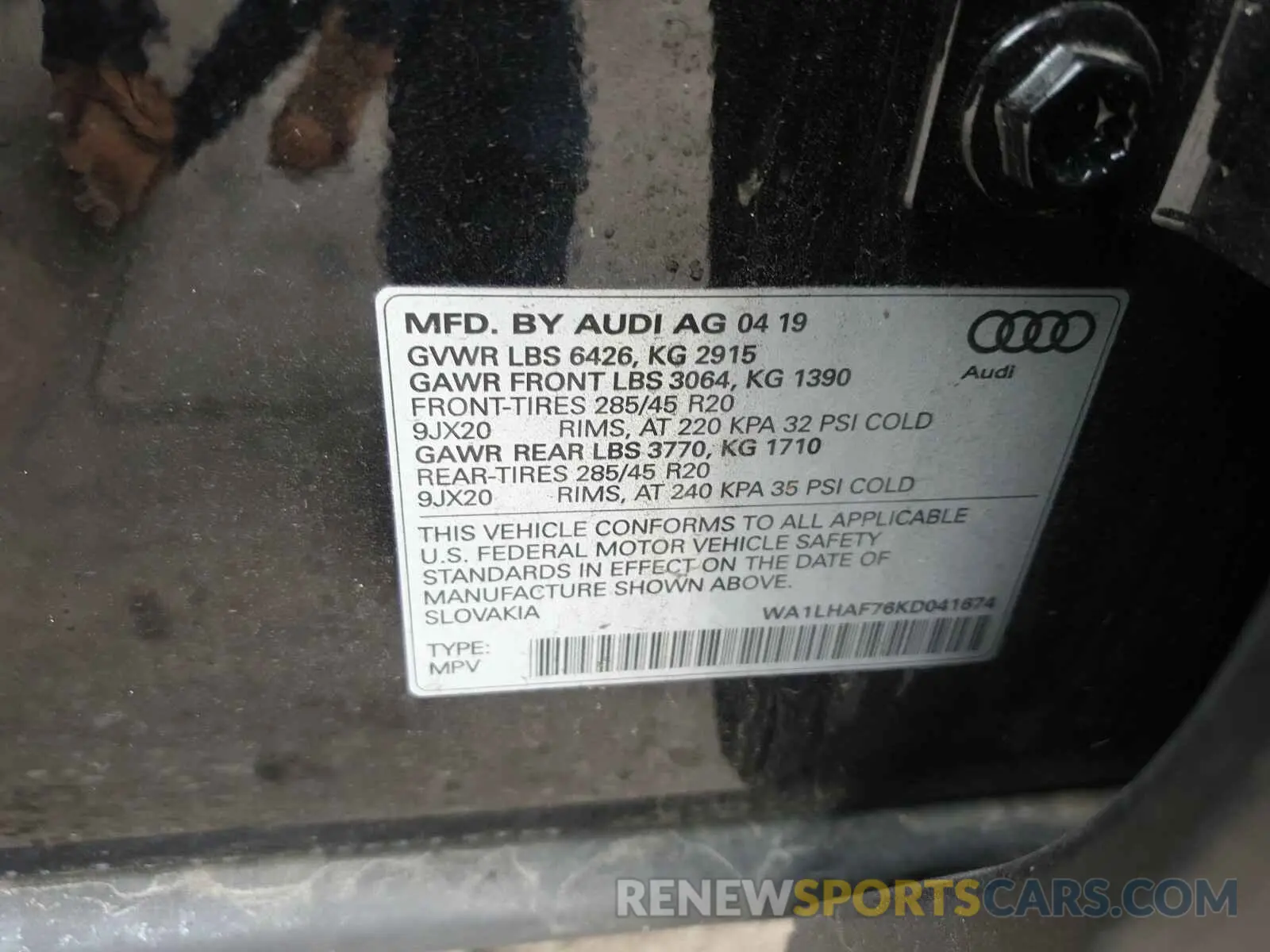 10 fotografías del automóvil dañado WA1LHAF76KD041674 AUDI Q7 2019