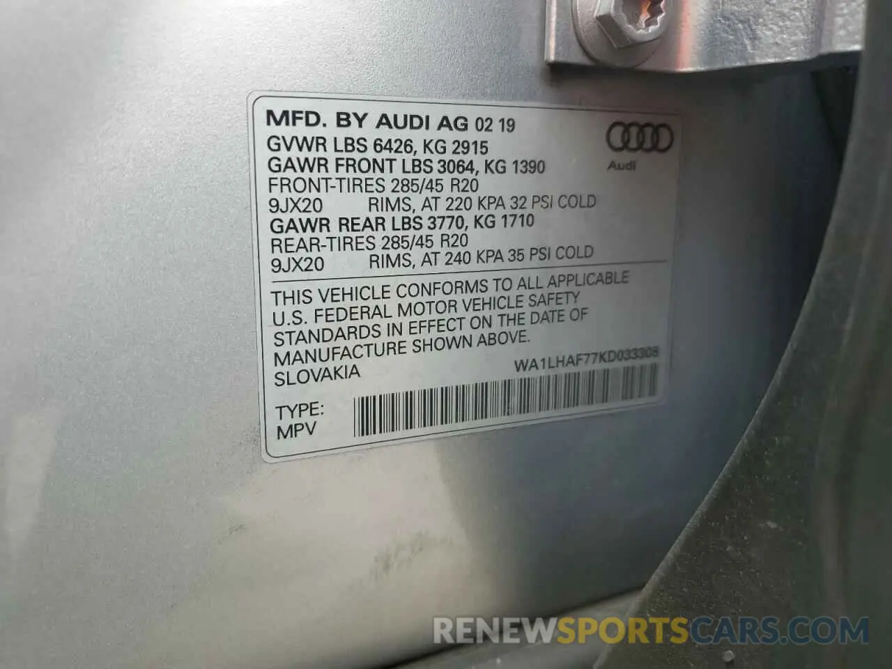13 fotografías del automóvil dañado WA1LHAF77KD033308 AUDI Q7 2019
