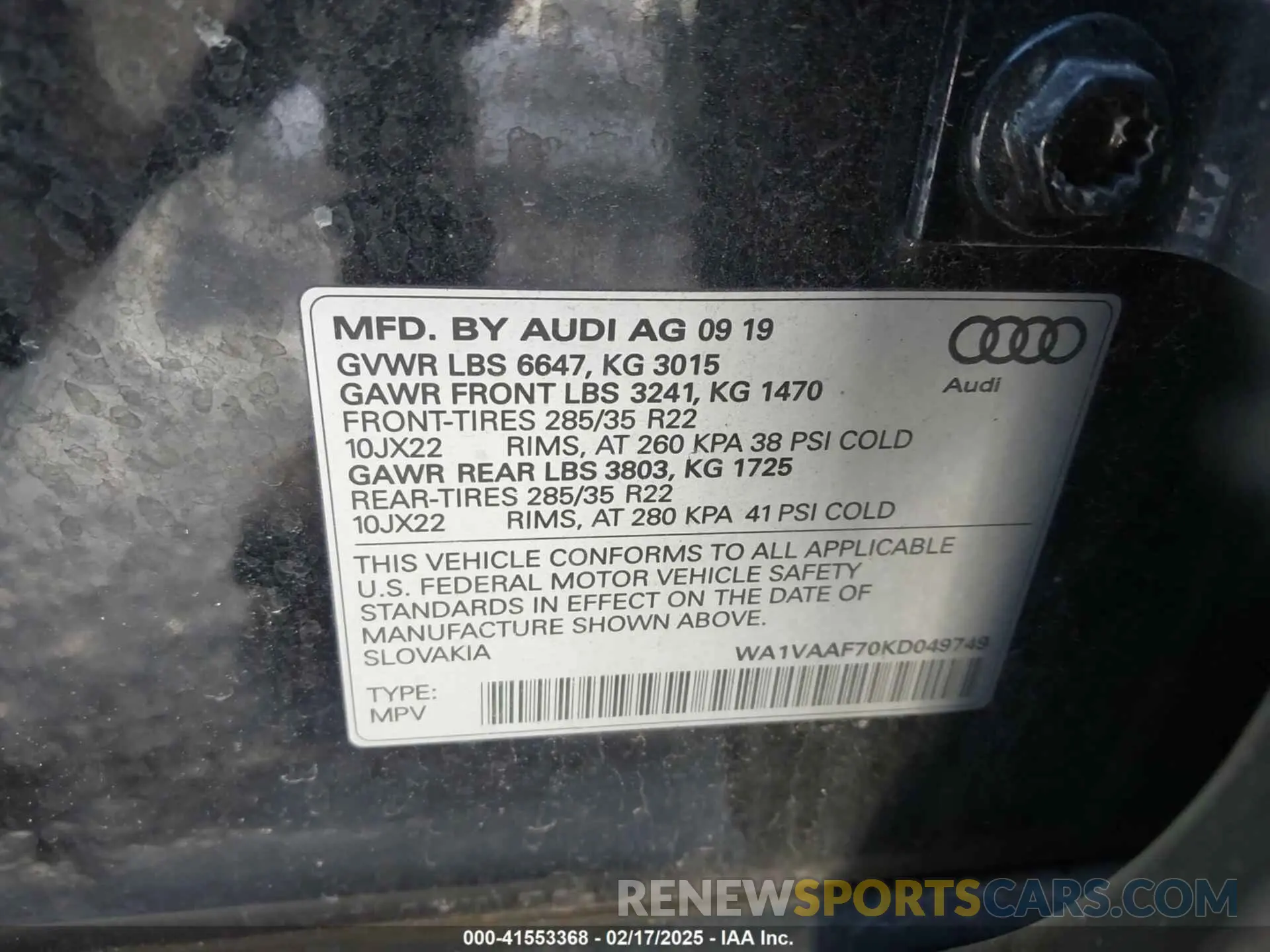9 fotografías del automóvil dañado WA1VAAF70KD049749 AUDI Q7 2019