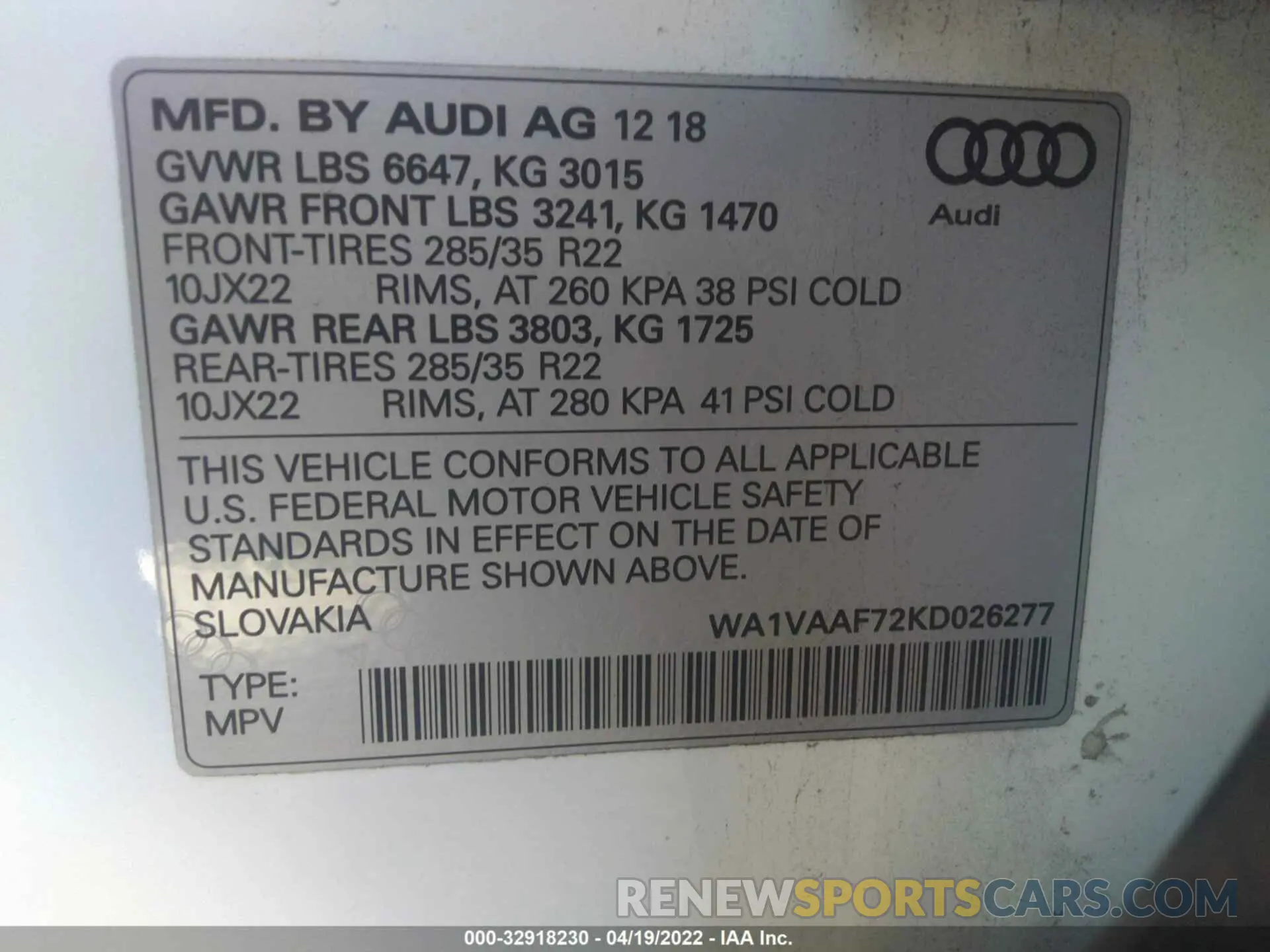 9 fotografías del automóvil dañado WA1VAAF72KD026277 AUDI Q7 2019