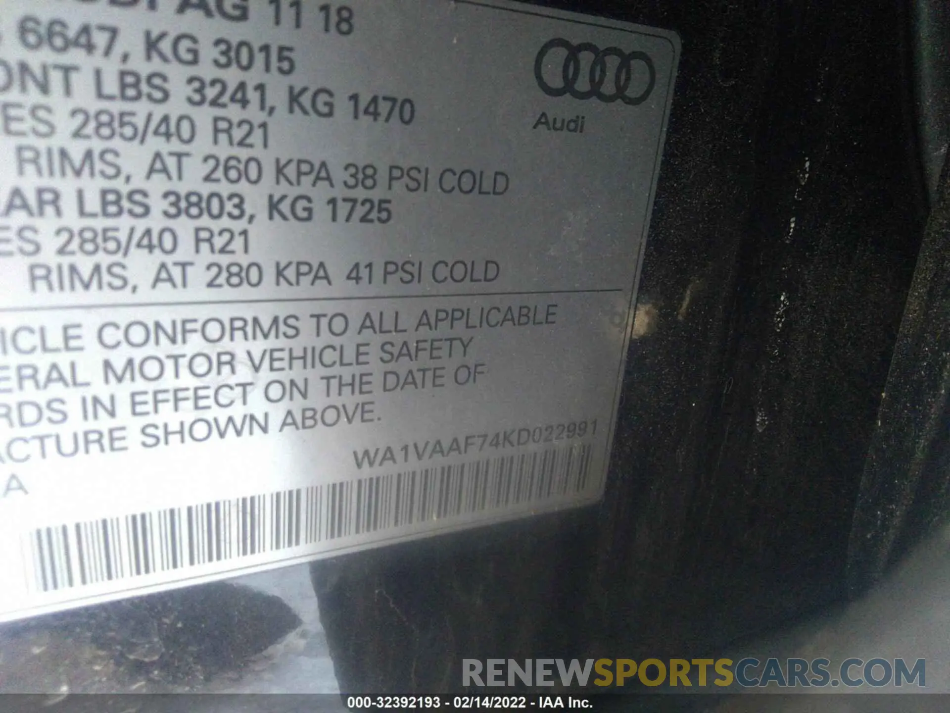 9 fotografías del automóvil dañado WA1VAAF74KD022991 AUDI Q7 2019