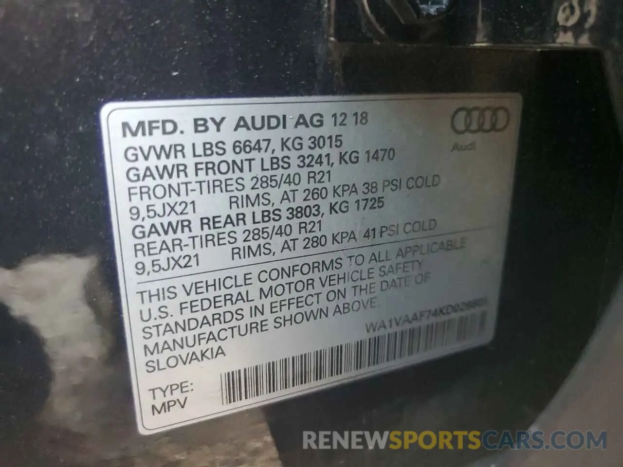 16 fotografías del automóvil dañado WA1VAAF74KD026605 AUDI Q7 2019