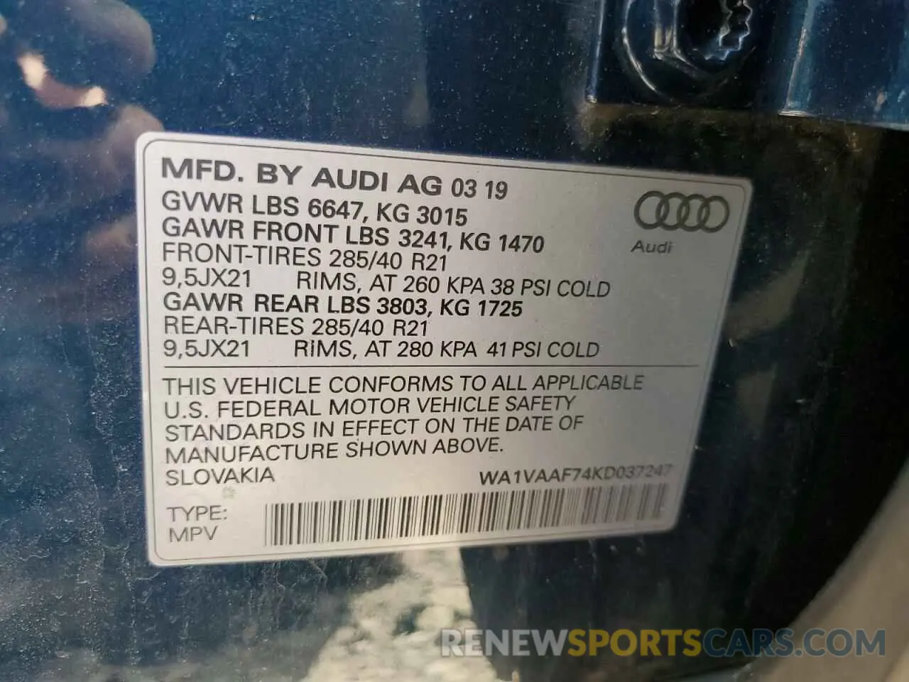 13 fotografías del automóvil dañado WA1VAAF74KD037247 AUDI Q7 2019