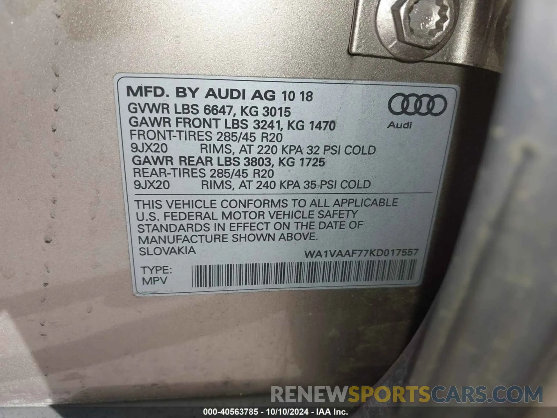 9 fotografías del automóvil dañado WA1VAAF77KD017557 AUDI Q7 2019
