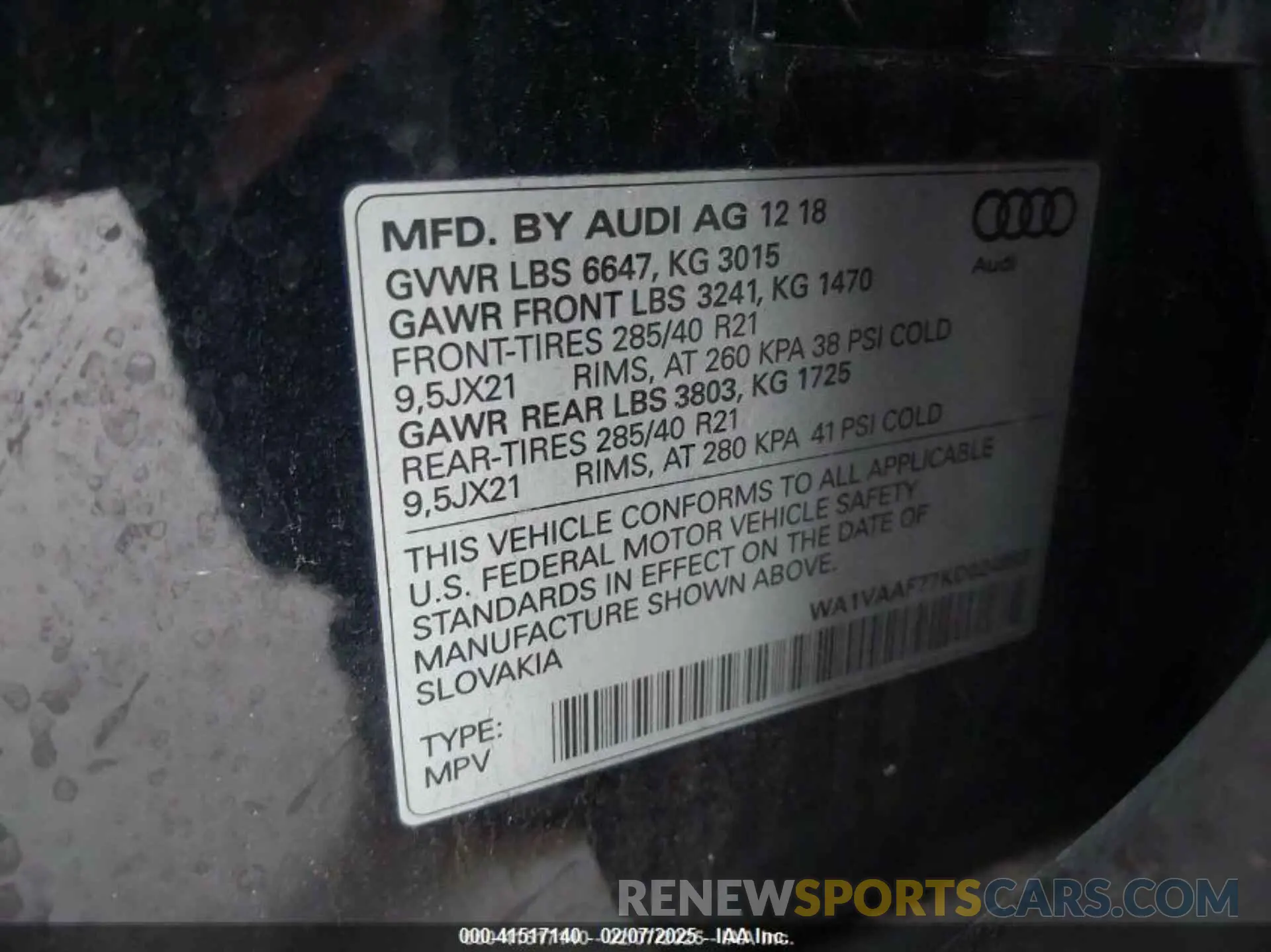 20 fotografías del automóvil dañado WA1VAAF77KD024993 AUDI Q7 2019