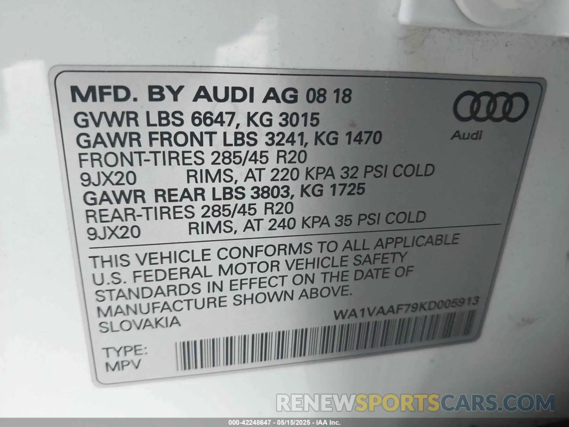 9 fotografías del automóvil dañado WA1VAAF79KD005913 AUDI Q7 2019