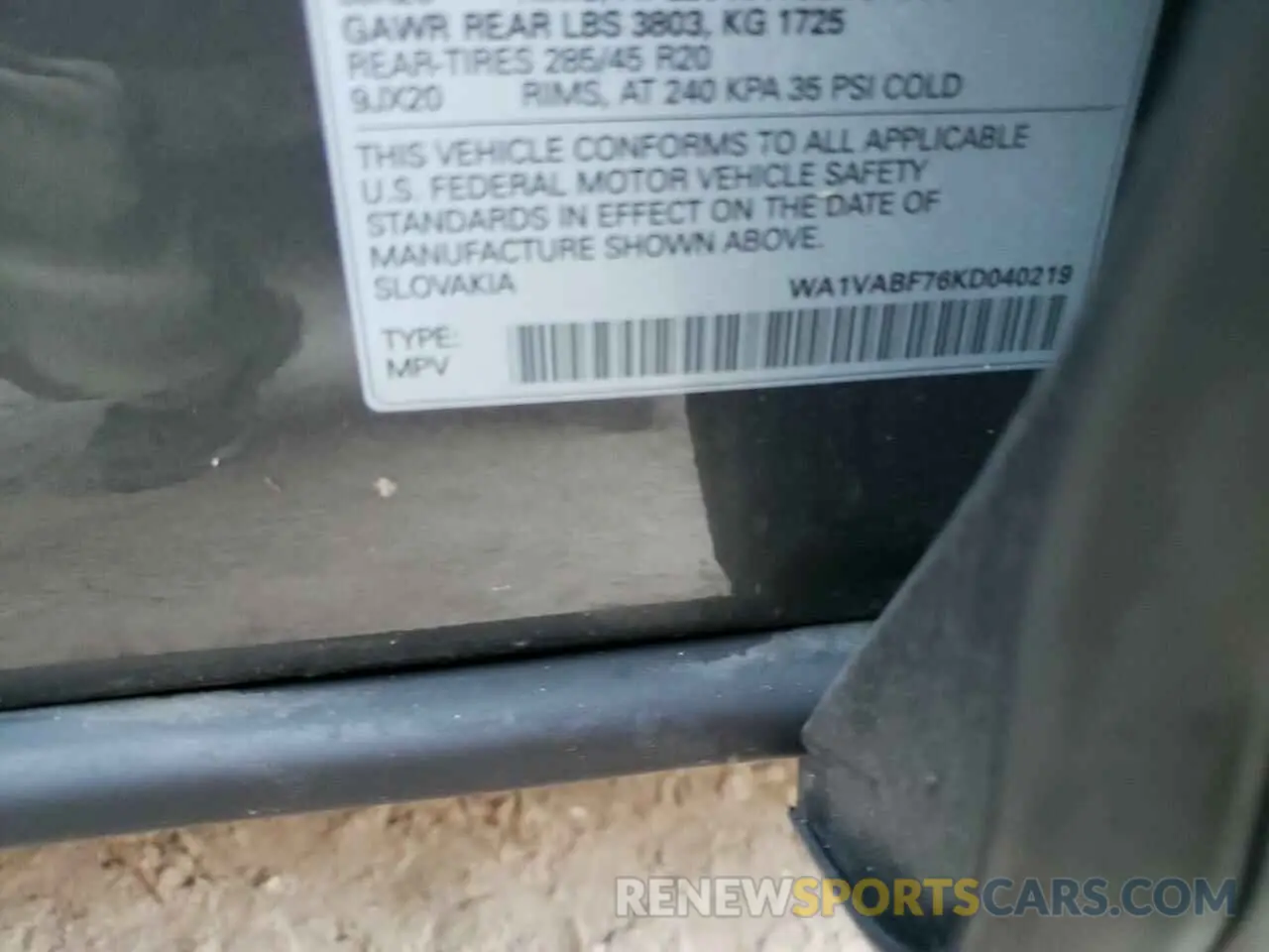 10 fotografías del automóvil dañado WA1VABF76KD040219 AUDI Q7 2019