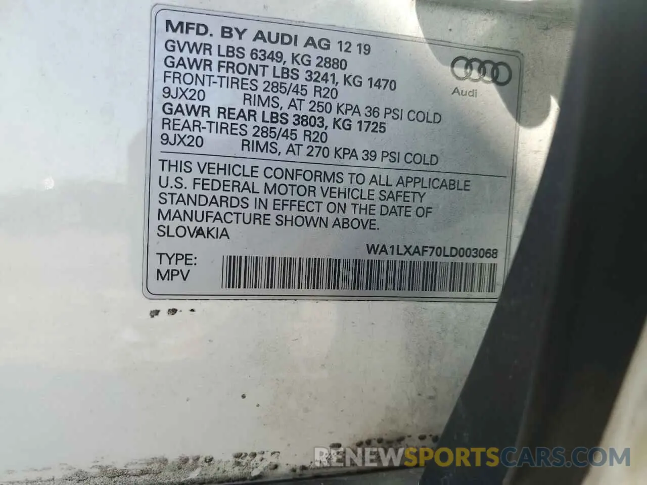 12 fotografías del automóvil dañado WA1LXAF70LD003068 AUDI Q7 2020