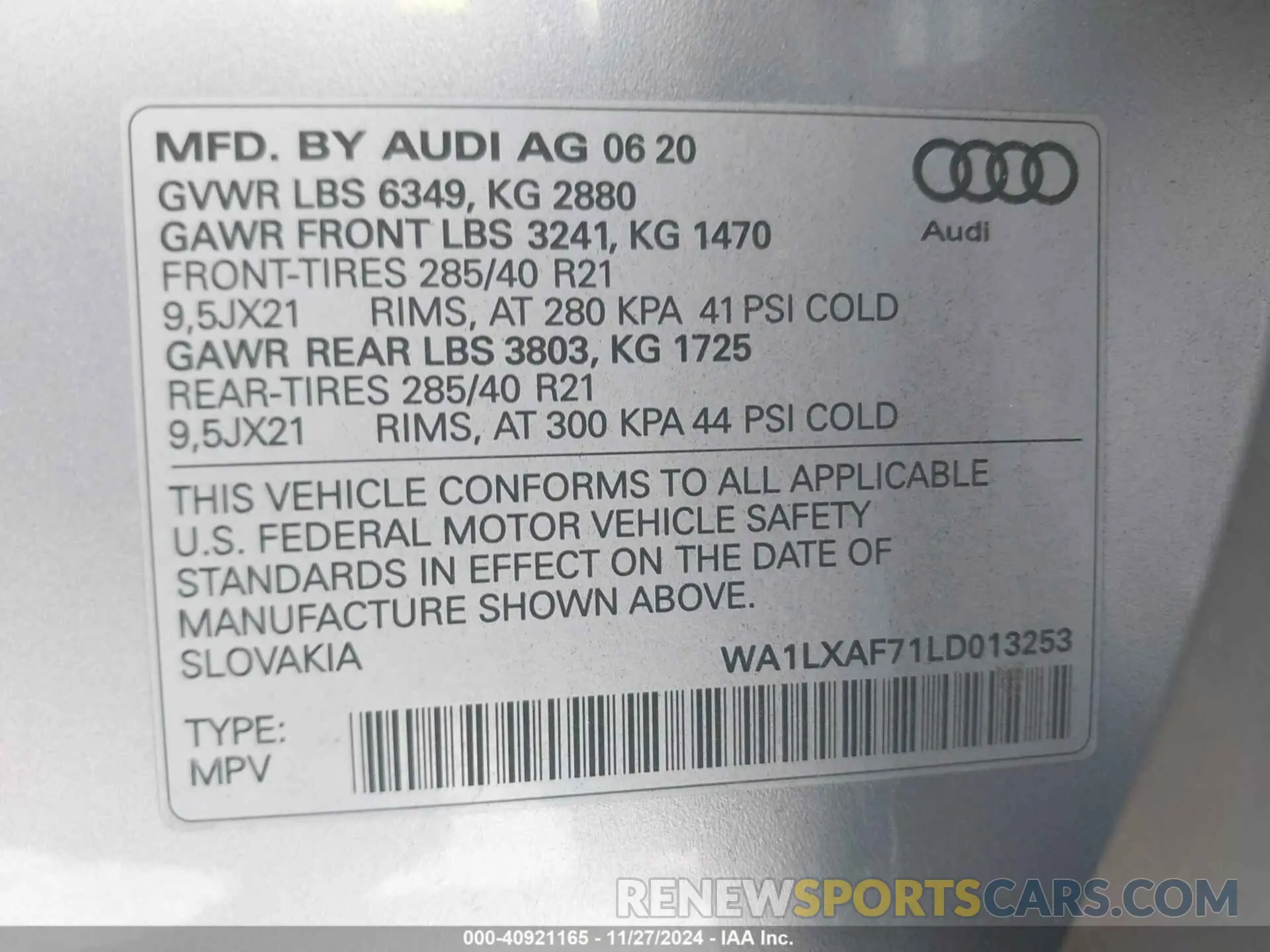 9 fotografías del automóvil dañado WA1LXAF71LD013253 AUDI Q7 2020