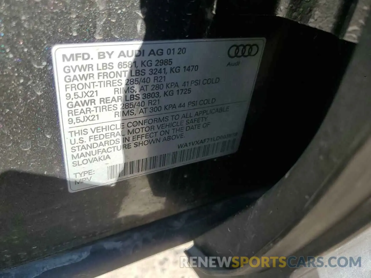 13 fotografías del automóvil dañado WA1VXAF71LD003878 AUDI Q7 2020