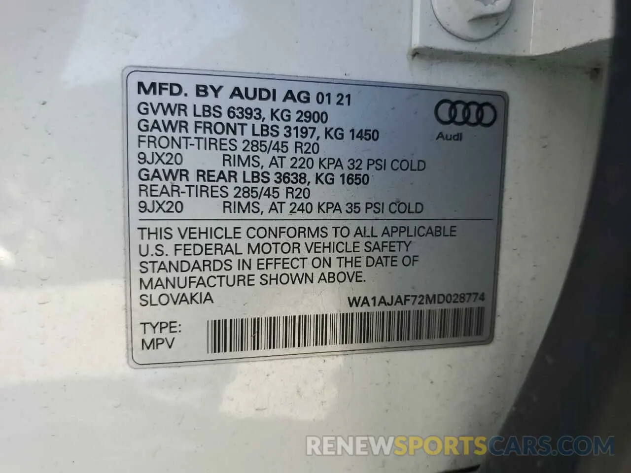 16 fotografías del automóvil dañado WA1AJAF72MD028774 AUDI Q7 2021