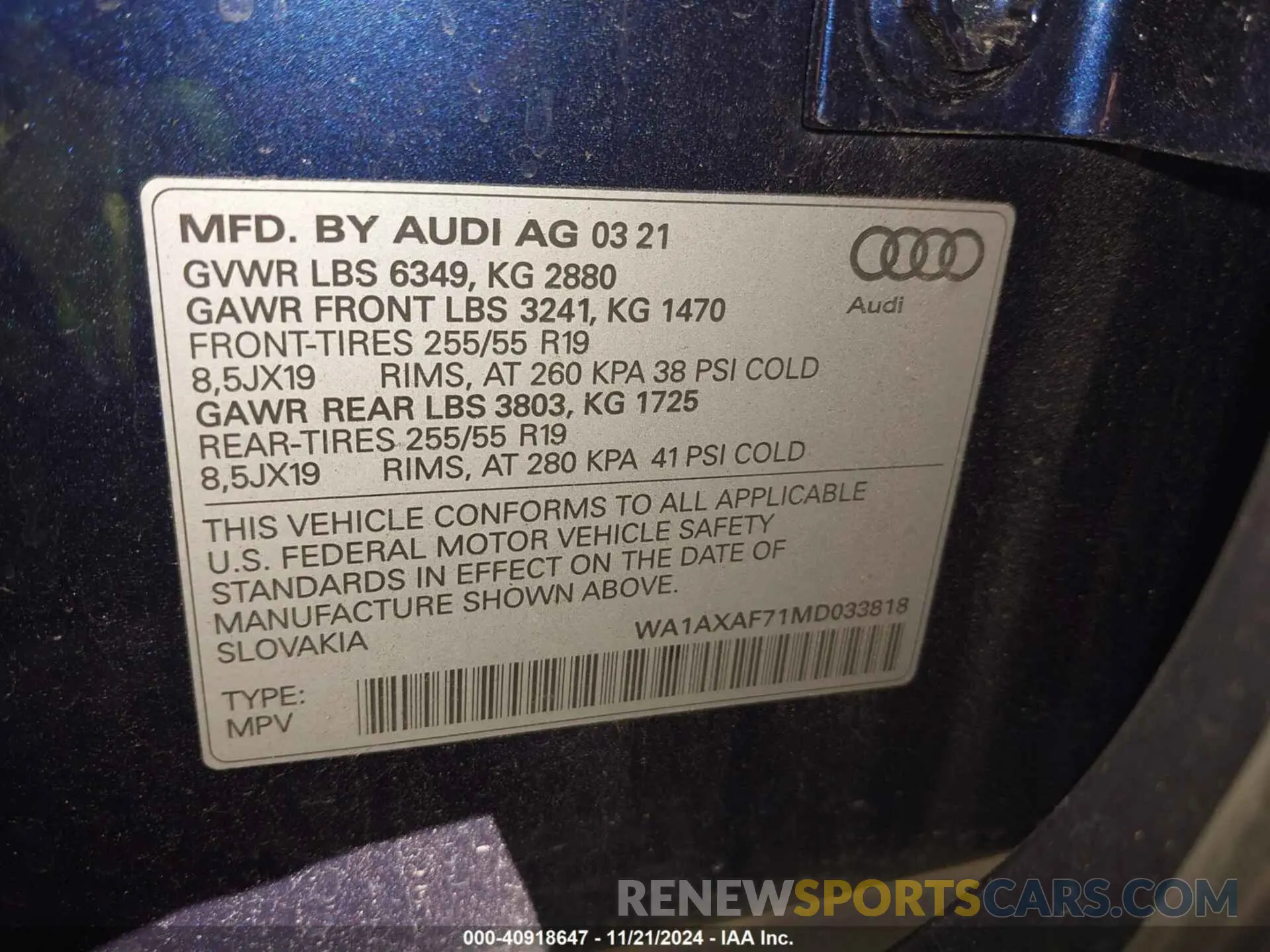 9 fotografías del automóvil dañado WA1AXAF71MD033818 AUDI Q7 2021