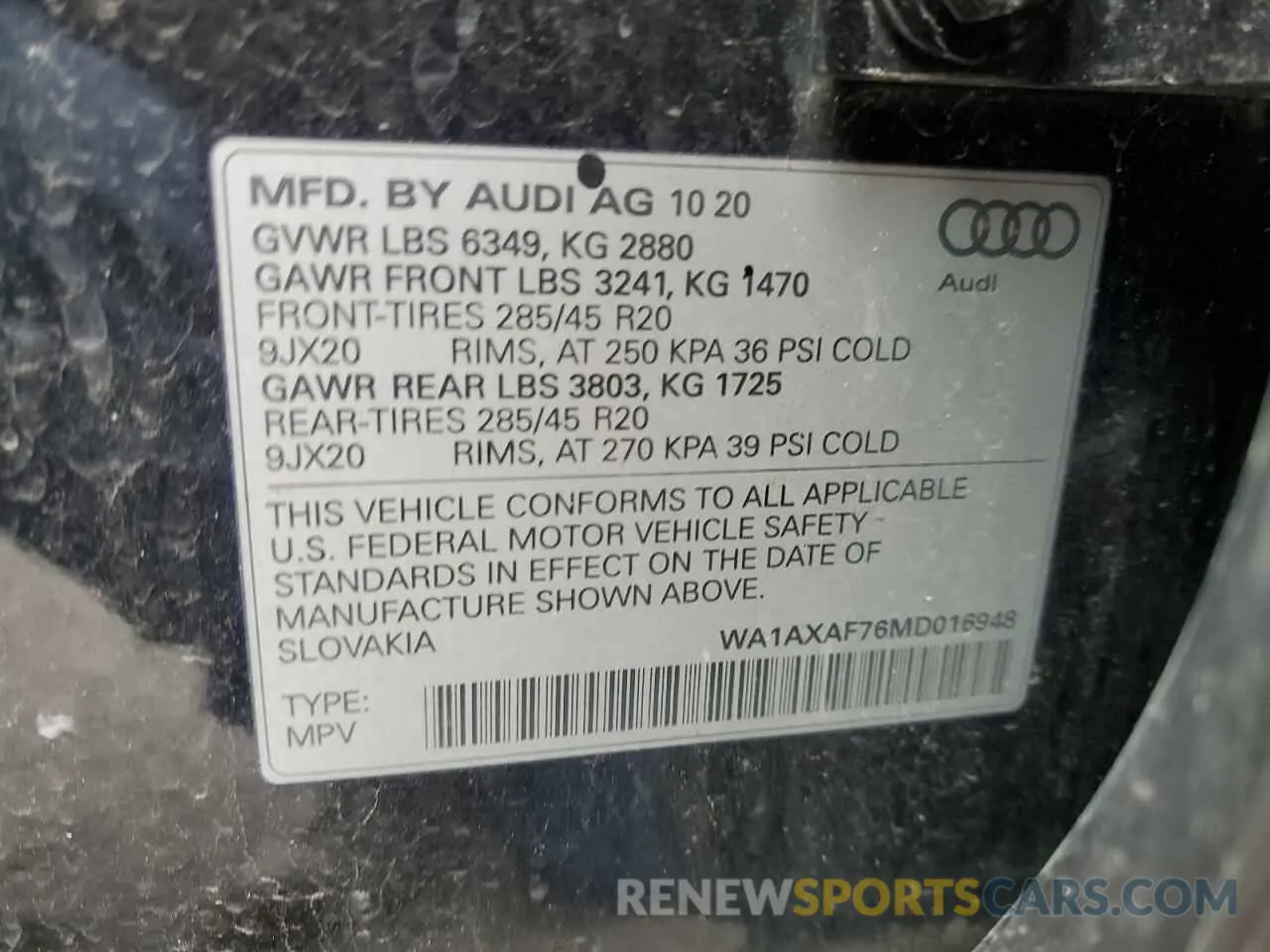 13 fotografías del automóvil dañado WA1AXAF76MD016948 AUDI Q7 2021