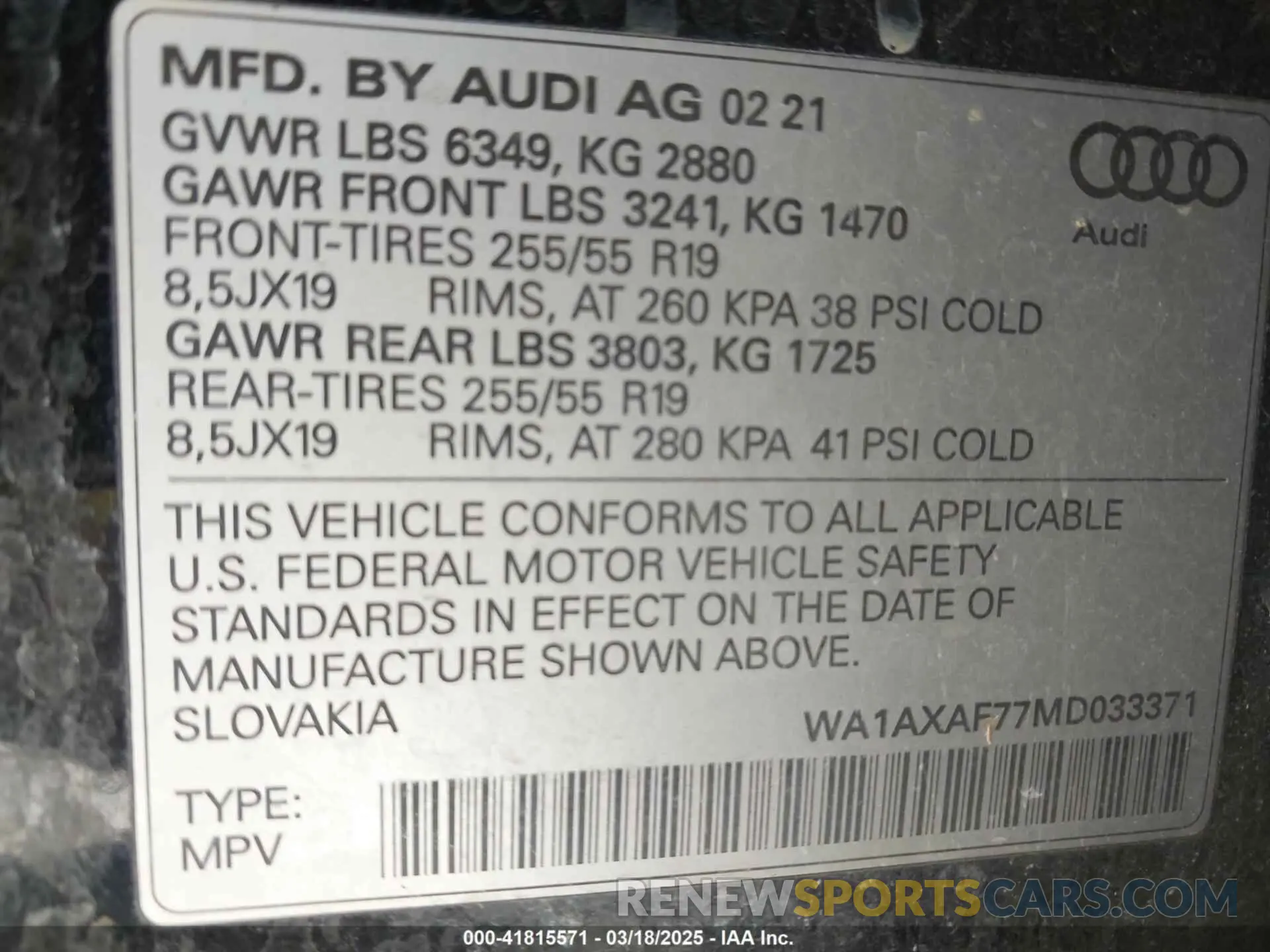 9 fotografías del automóvil dañado WA1AXAF77MD033371 AUDI Q7 2021