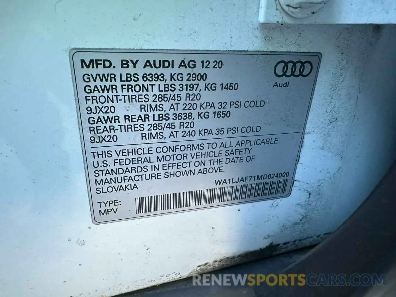 10 fotografías del automóvil dañado WA1LJAF71MD024000 AUDI Q7 2021