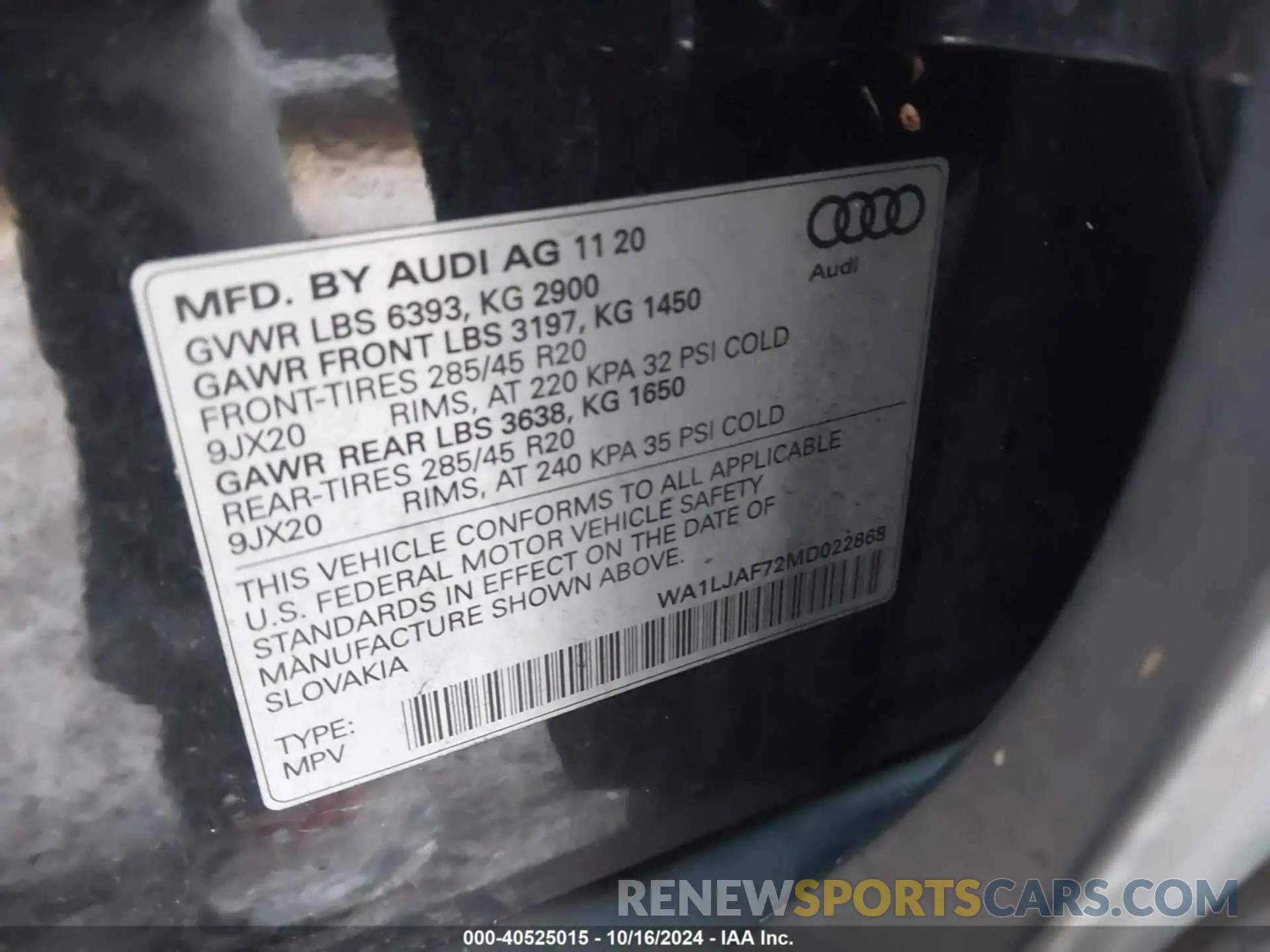 9 fotografías del automóvil dañado WA1LJAF72MD022868 AUDI Q7 2021