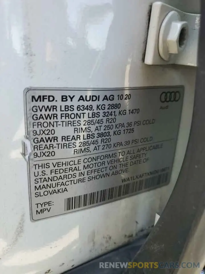 15 fotografías del automóvil dañado WA1LXAF7XMD016671 AUDI Q7 2021