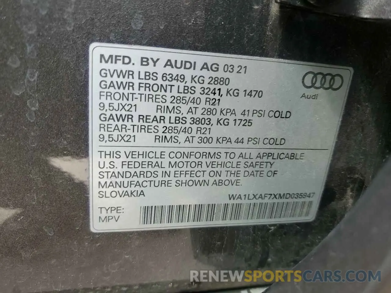 14 fotografías del automóvil dañado WA1LXAF7XMD035947 AUDI Q7 2021