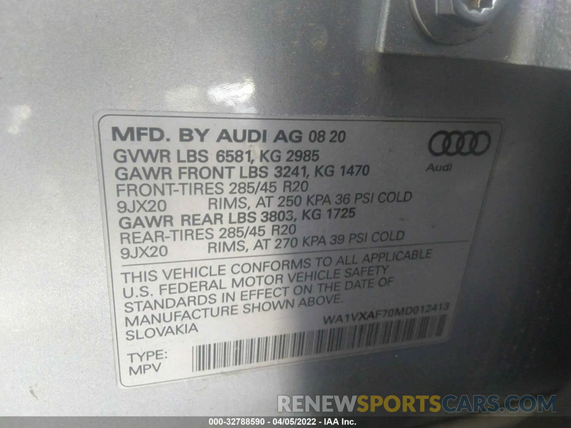 9 fotografías del automóvil dañado WA1VXAF70MD012413 AUDI Q7 2021