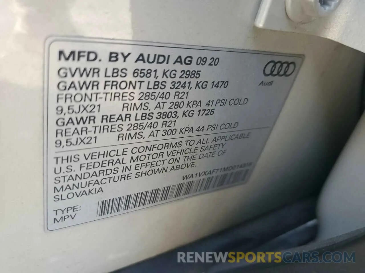 14 fotografías del automóvil dañado WA1VXAF71MD014316 AUDI Q7 2021