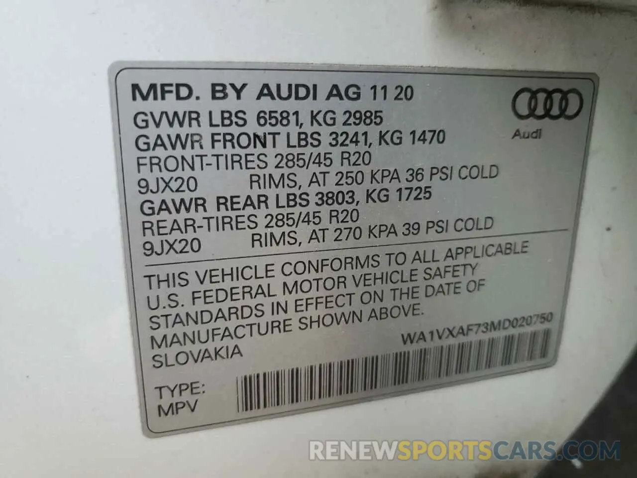 13 fotografías del automóvil dañado WA1VXAF73MD020750 AUDI Q7 2021