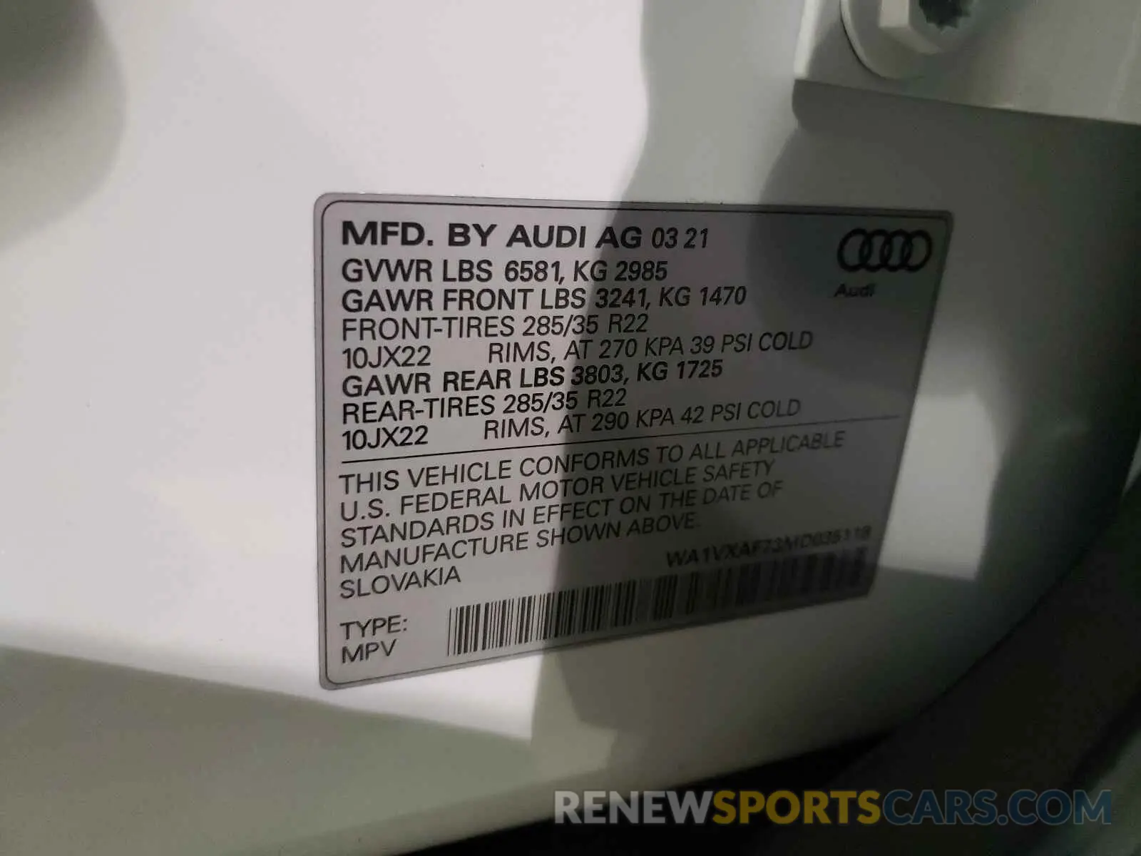 10 fotografías del automóvil dañado WA1VXAF73MD035118 AUDI Q7 2021