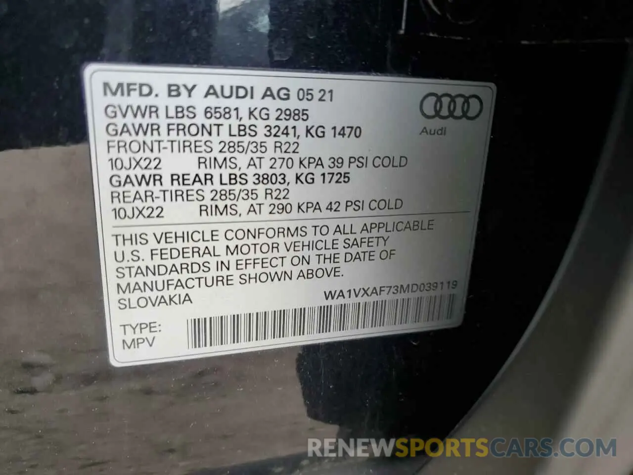 16 fotografías del automóvil dañado WA1VXAF73MD039119 AUDI Q7 2021