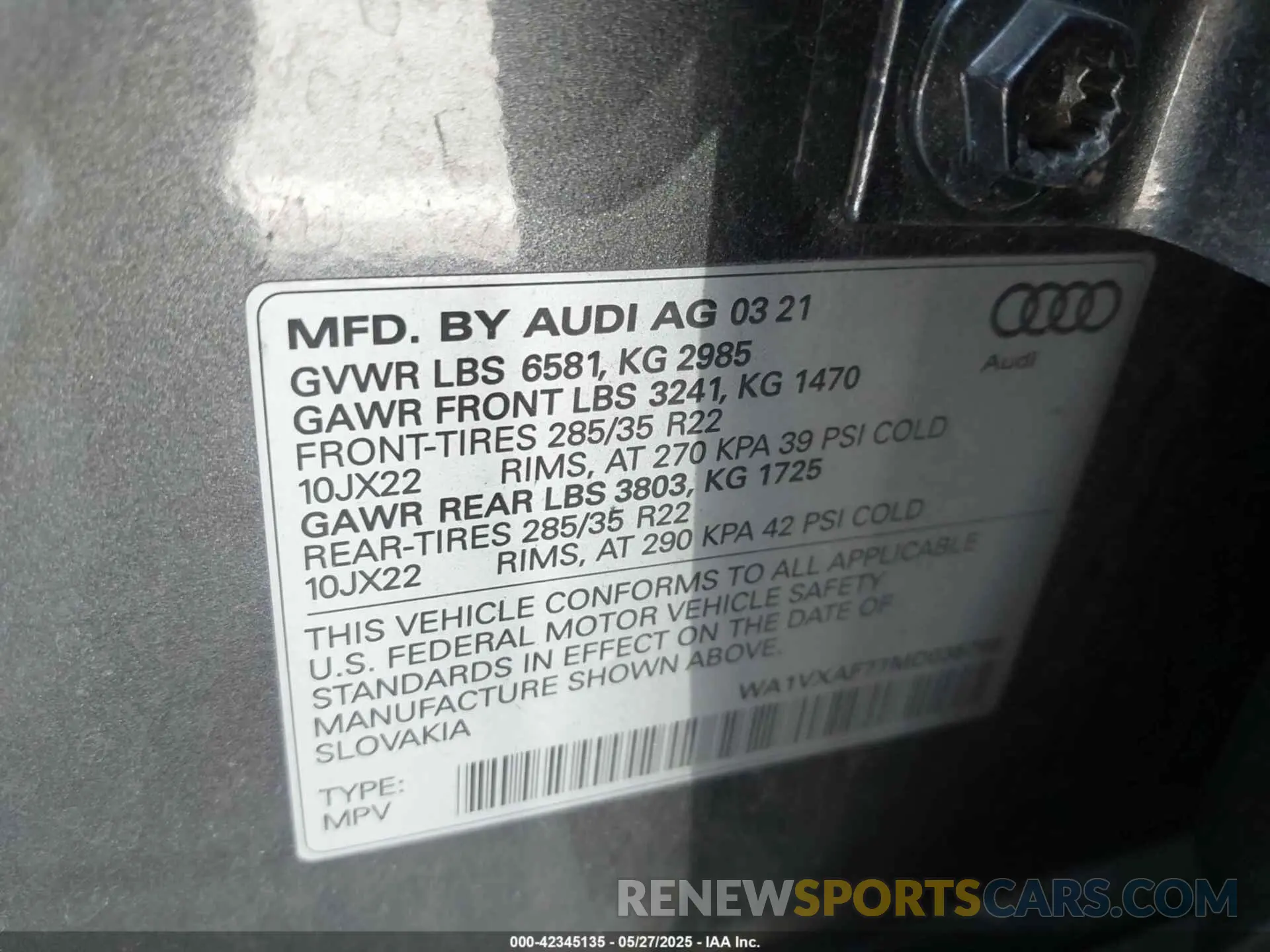 9 fotografías del automóvil dañado WA1VXAF77MD035798 AUDI Q7 2021