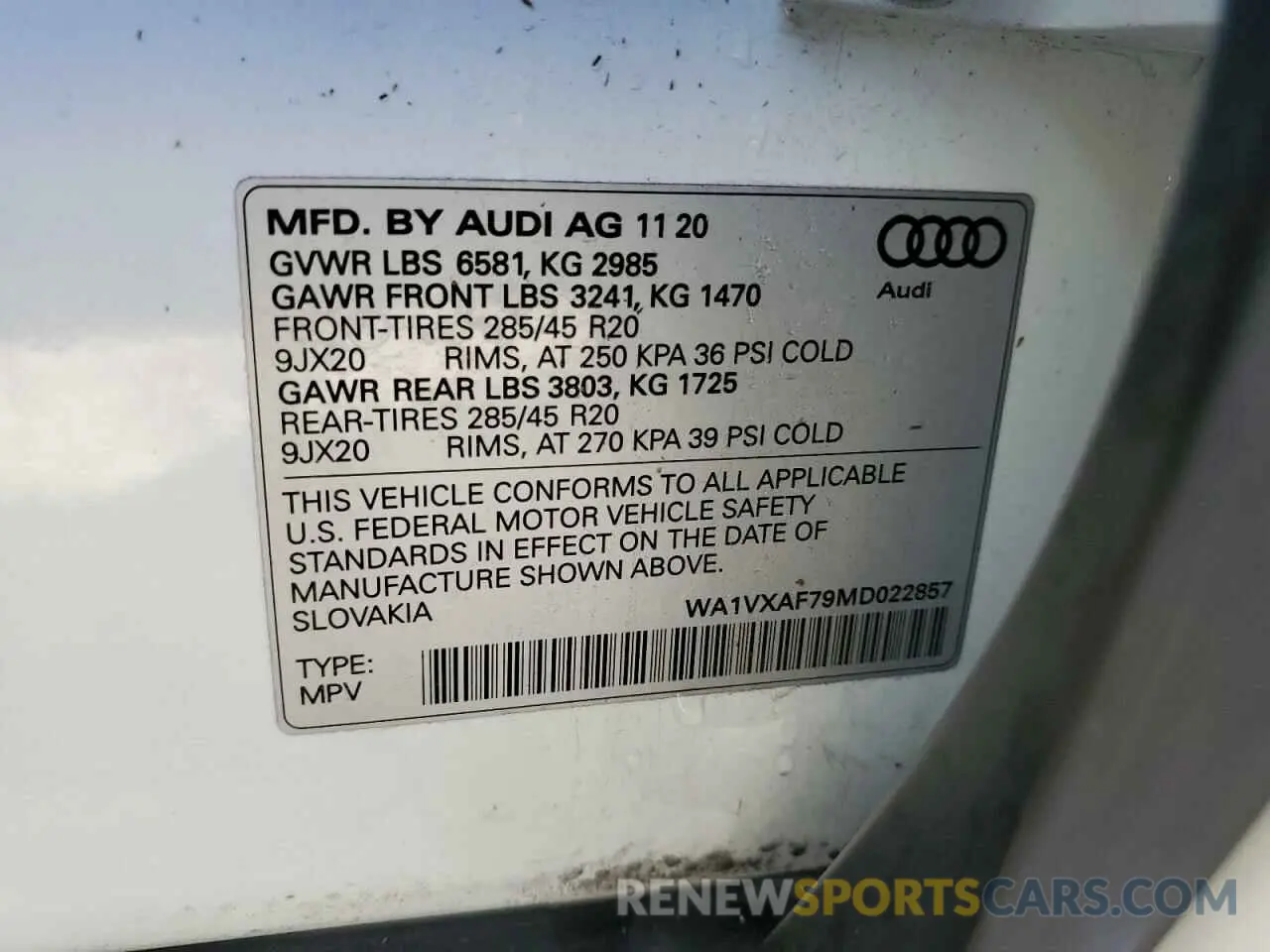 10 fotografías del automóvil dañado WA1VXAF79MD022857 AUDI Q7 2021