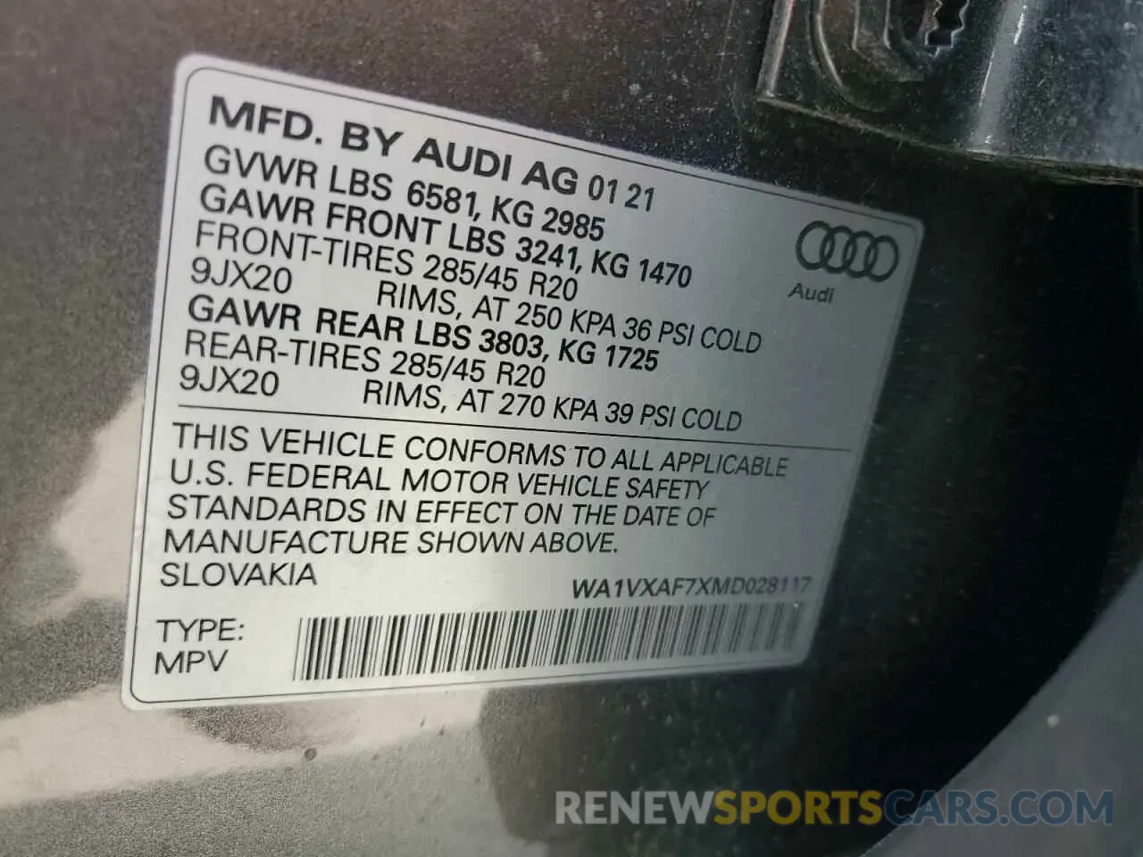 14 fotografías del automóvil dañado WA1VXAF7XMD028117 AUDI Q7 2021