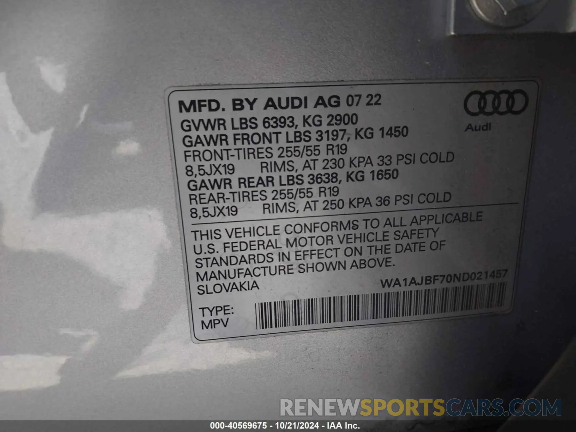9 fotografías del automóvil dañado WA1AJBF70ND021457 AUDI Q7 2022