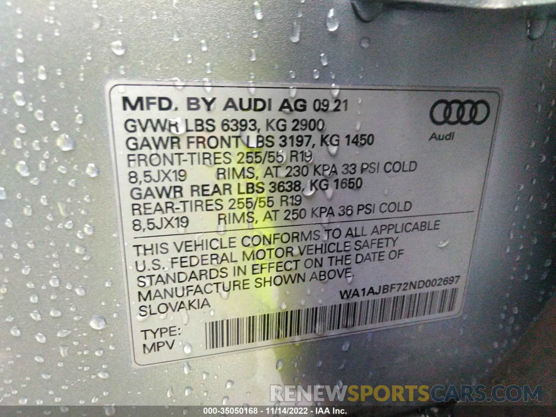 9 fotografías del automóvil dañado WA1AJBF72ND002697 AUDI Q7 2022