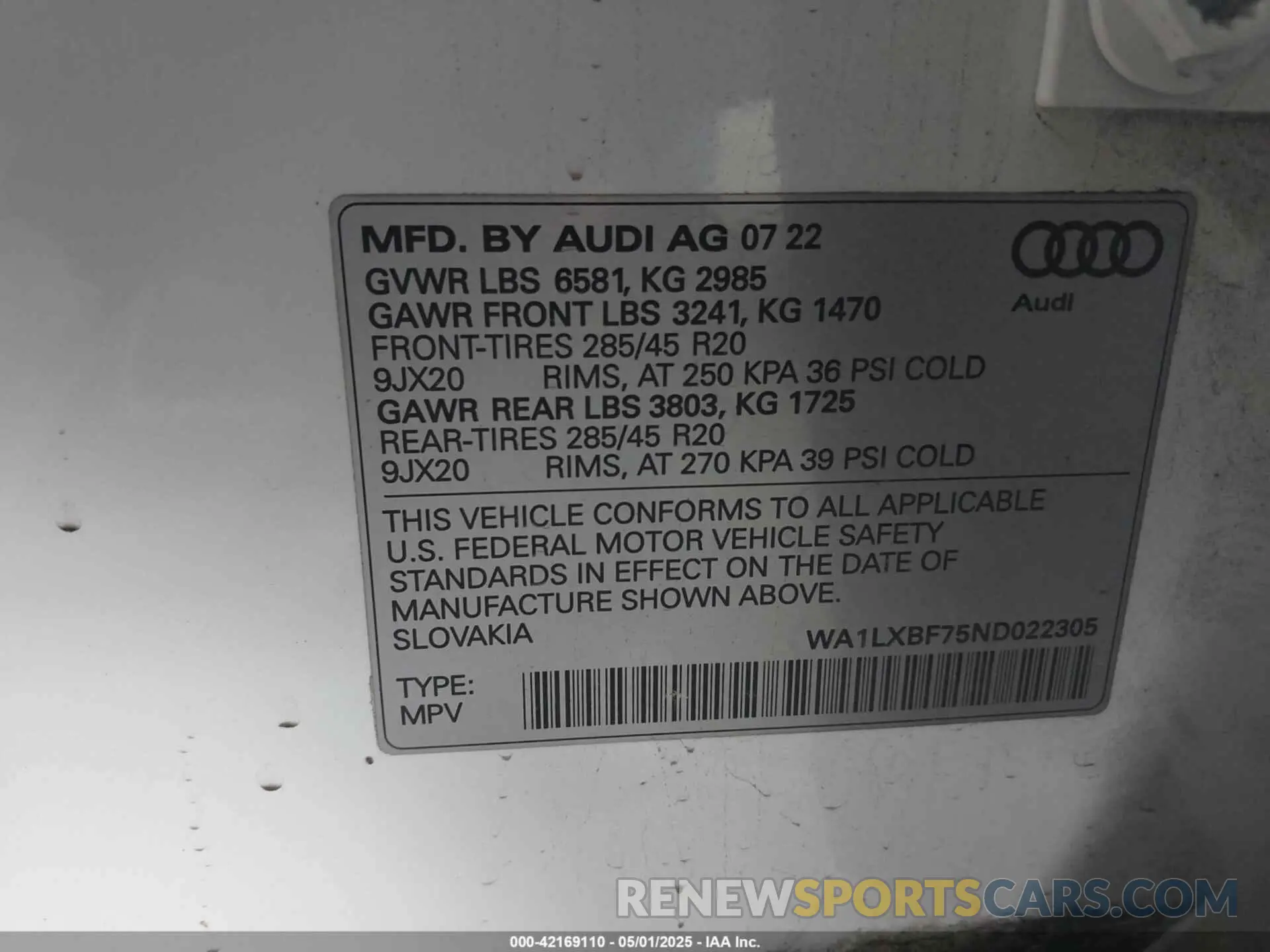 9 fotografías del automóvil dañado WA1LXBF75ND022305 AUDI Q7 2022