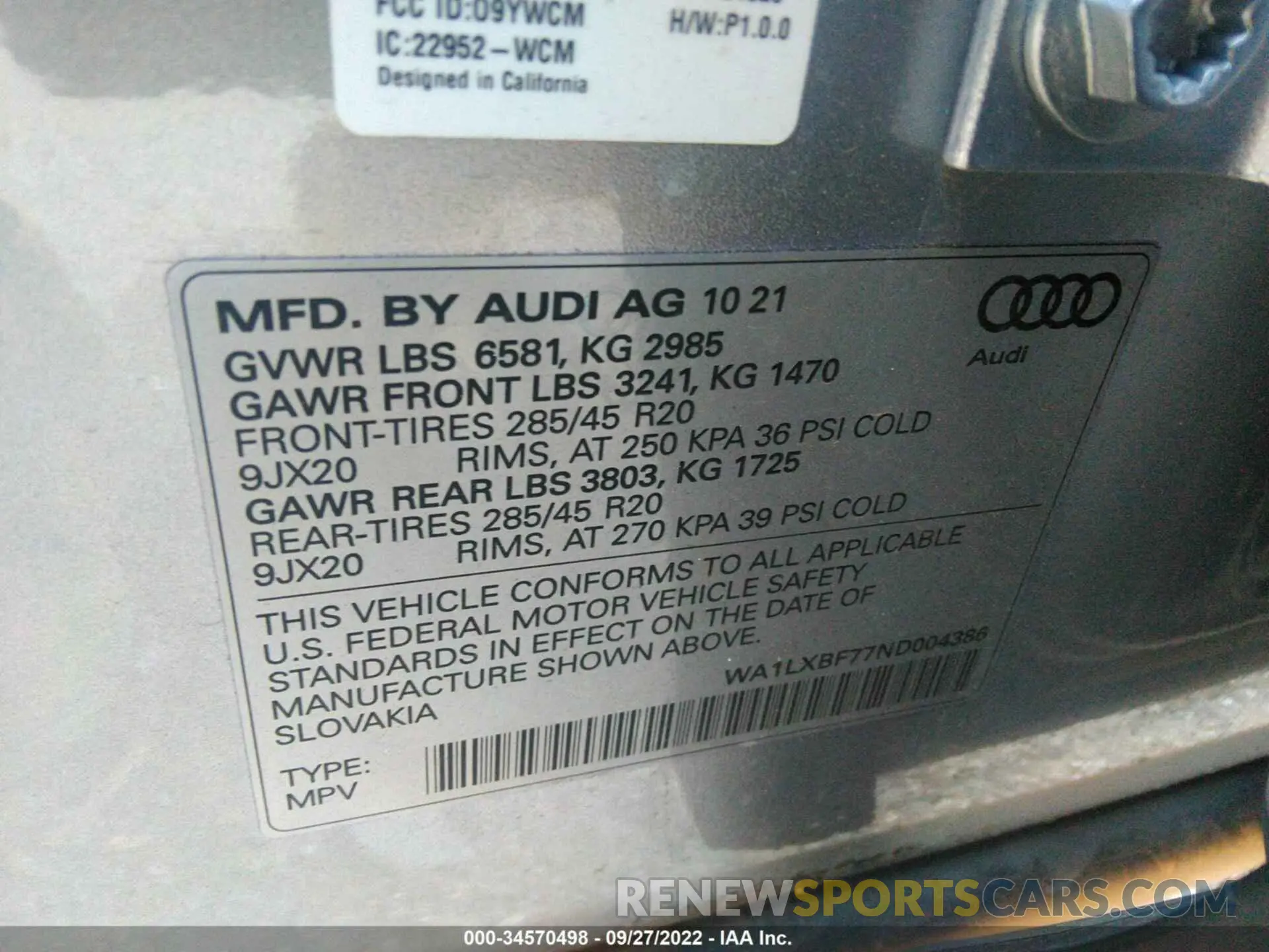 9 fotografías del automóvil dañado WA1LXBF77ND004386 AUDI Q7 2022